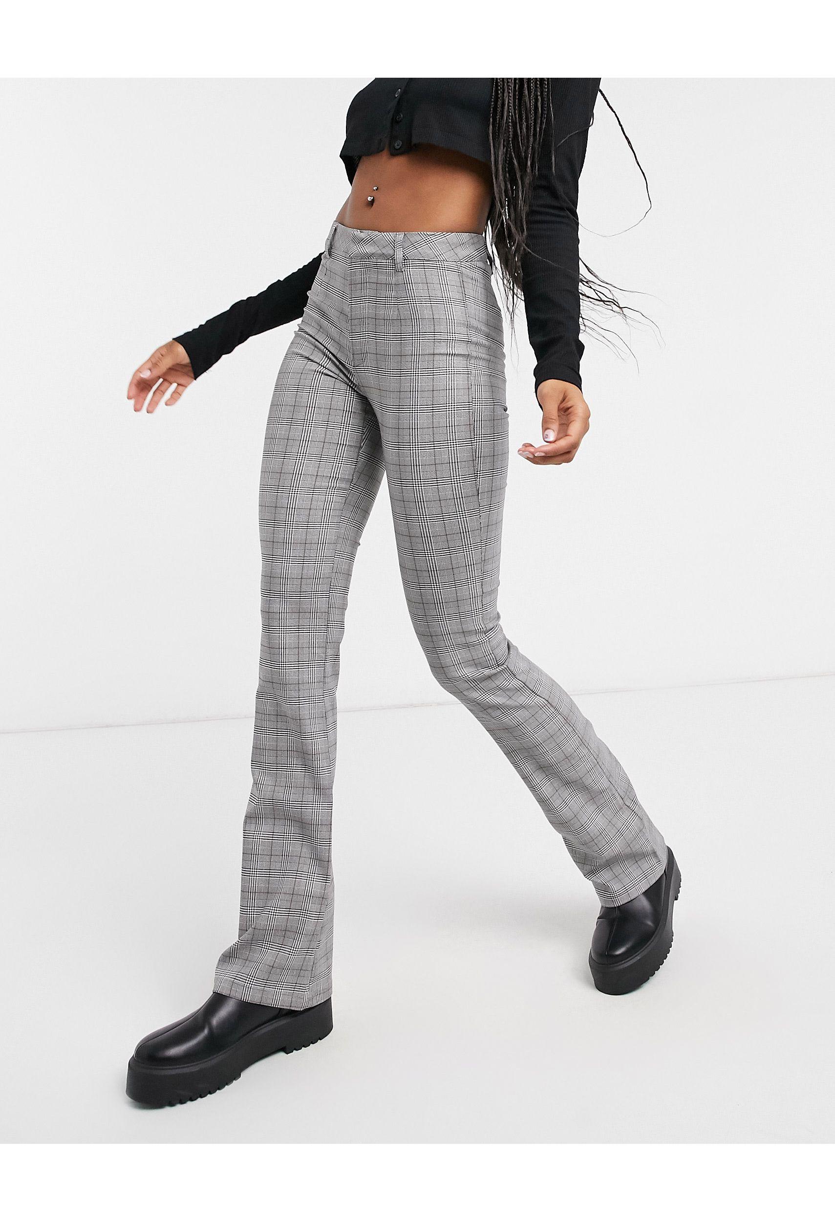 Bershka Check Flare Pant in Gray | Lyst