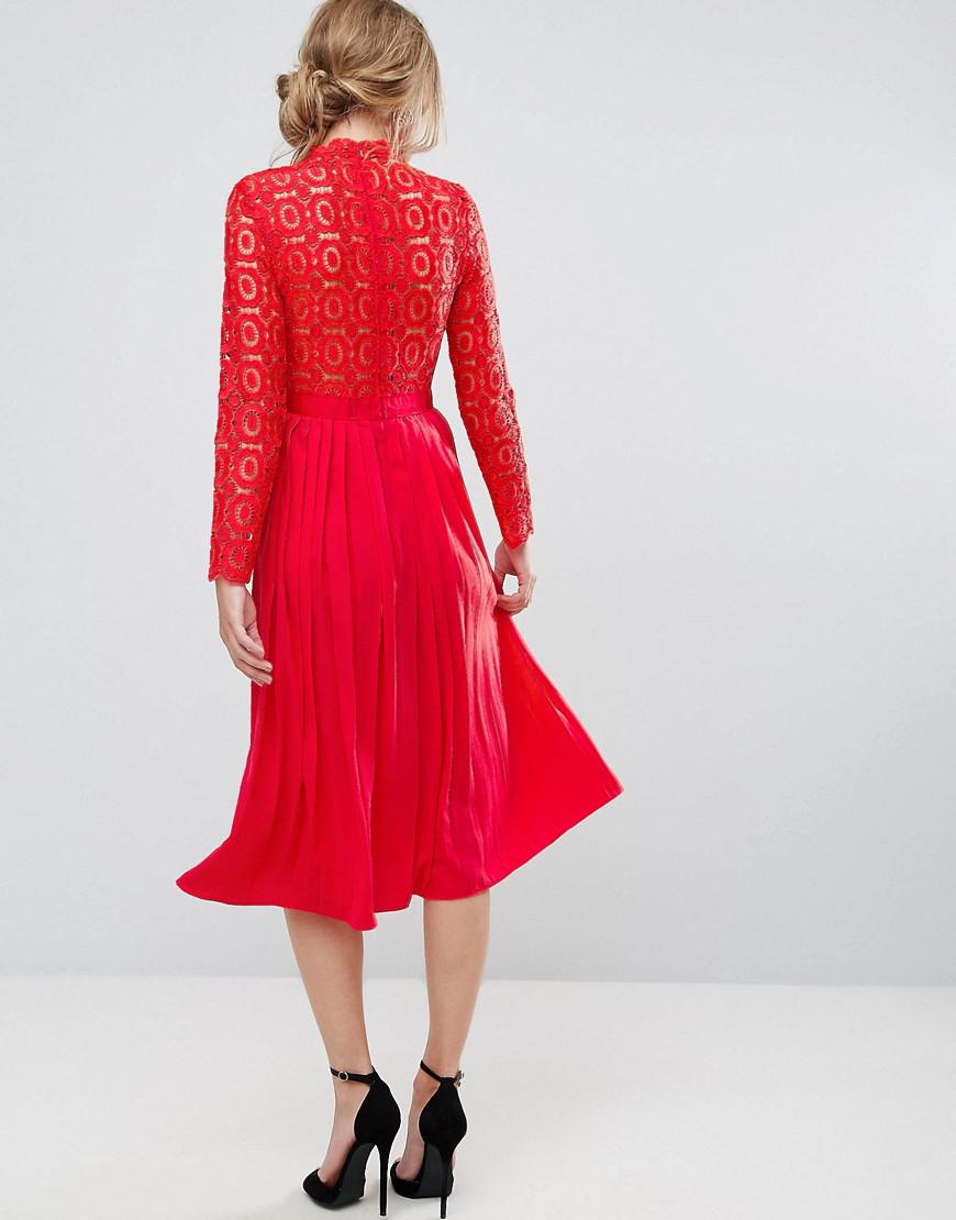 little mistress premium lace pleated midi dress