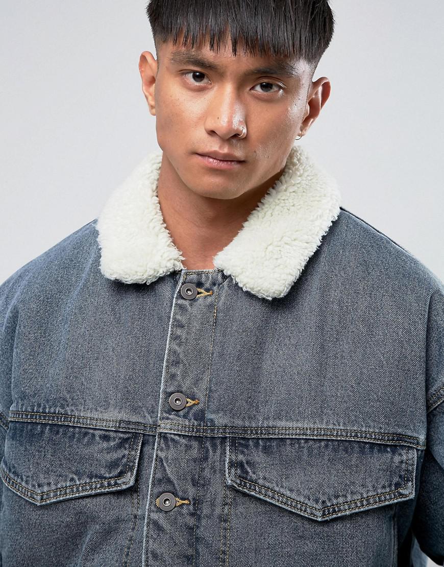 fully borg lined denim jacket mens