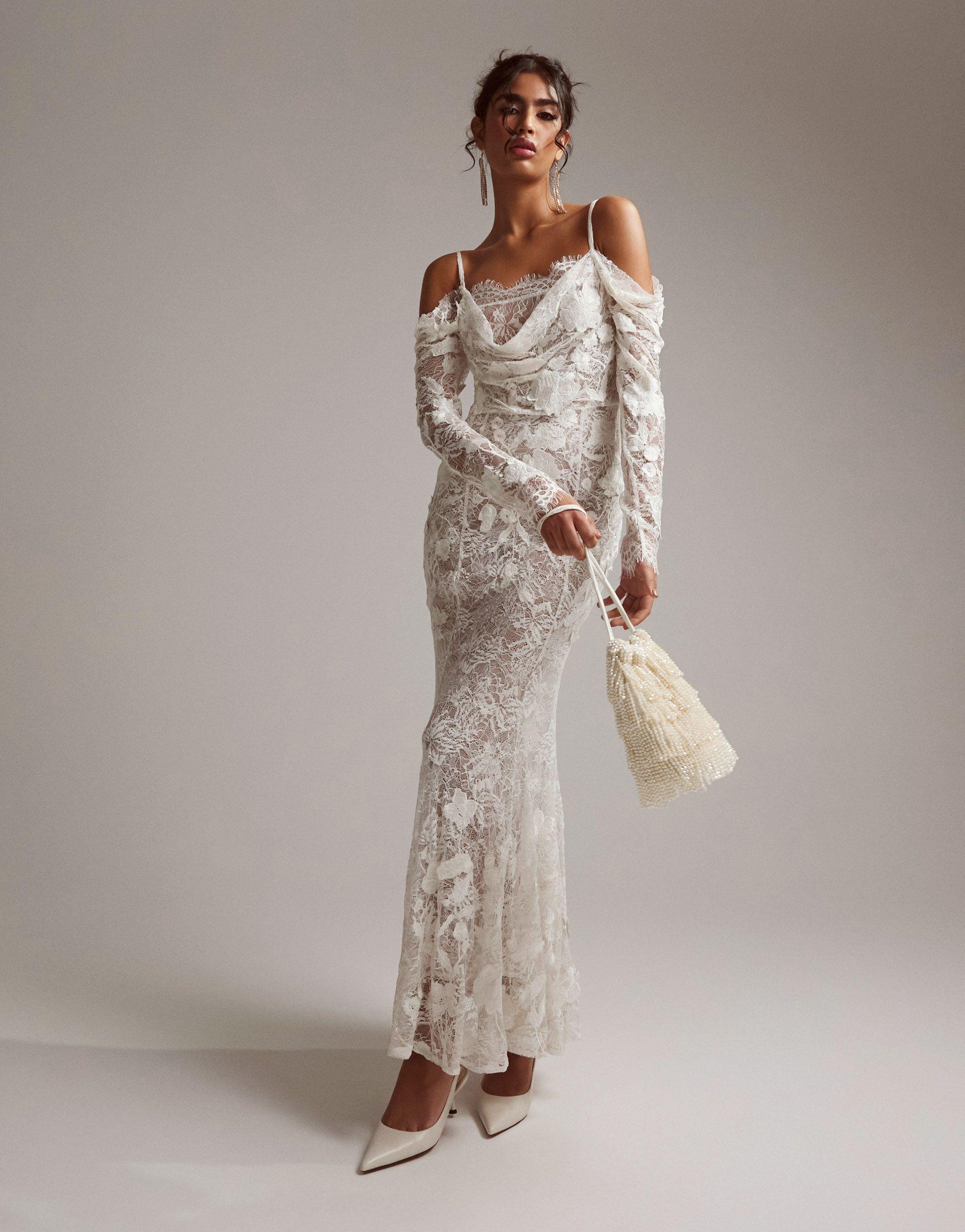 ASOS Statement Applique Lace Fishtail Maxi Wedding Dress in Grey Lyst Australia
