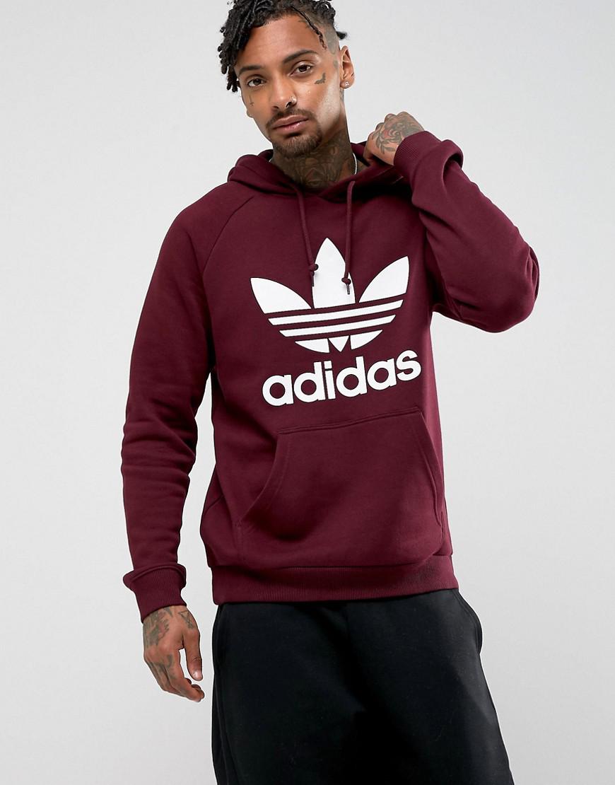 adidas trefoil hoodie burgundy