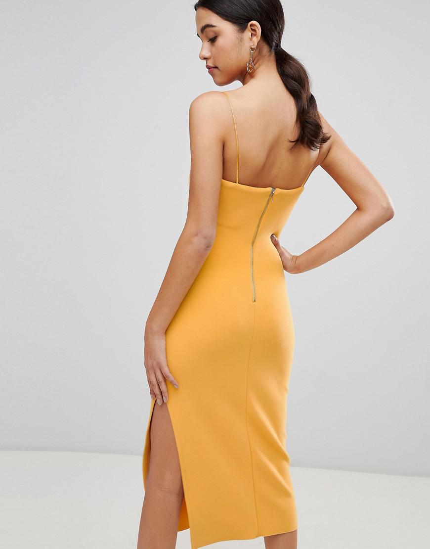 yellow bodycon midi dress