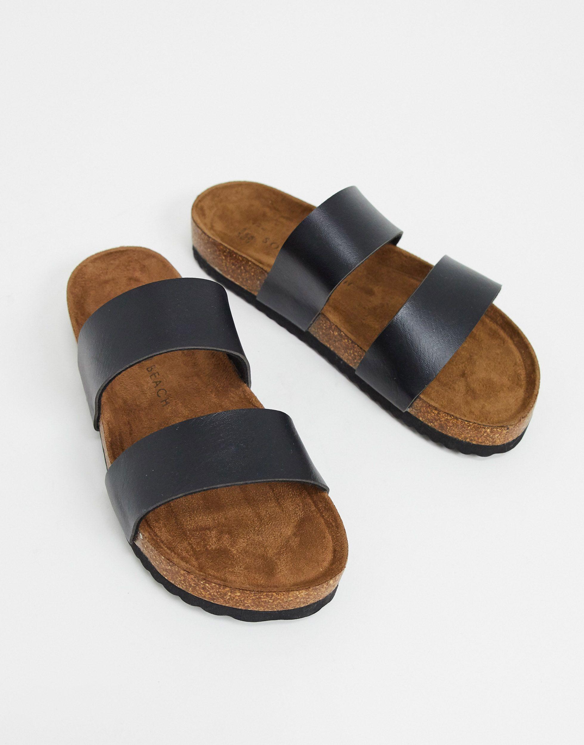 South Beach Exclusive Double Strap Slide Sandals in Black | Lyst