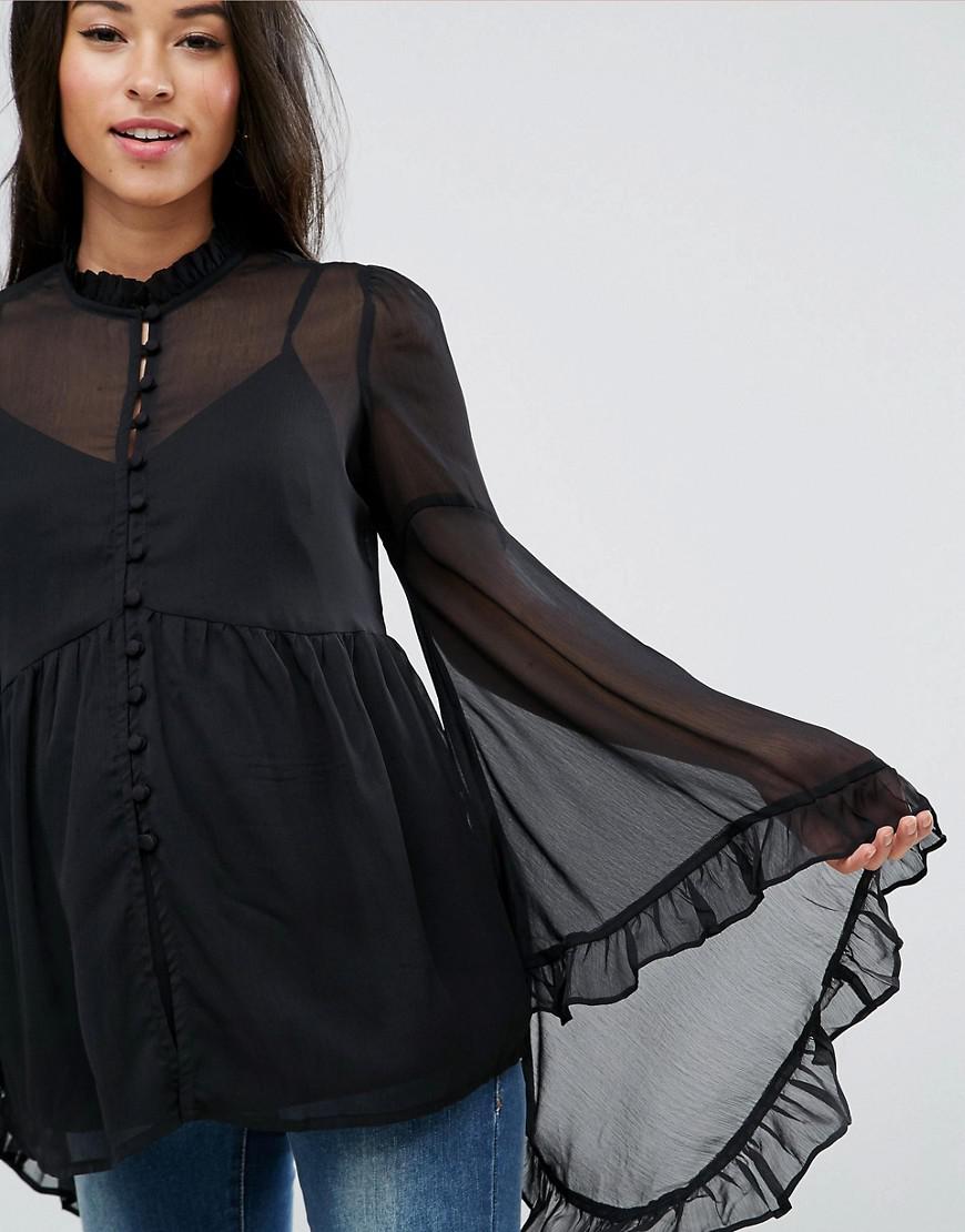 ASOS Kimono Sleeve Blouse In Chiffon in Black - Lyst