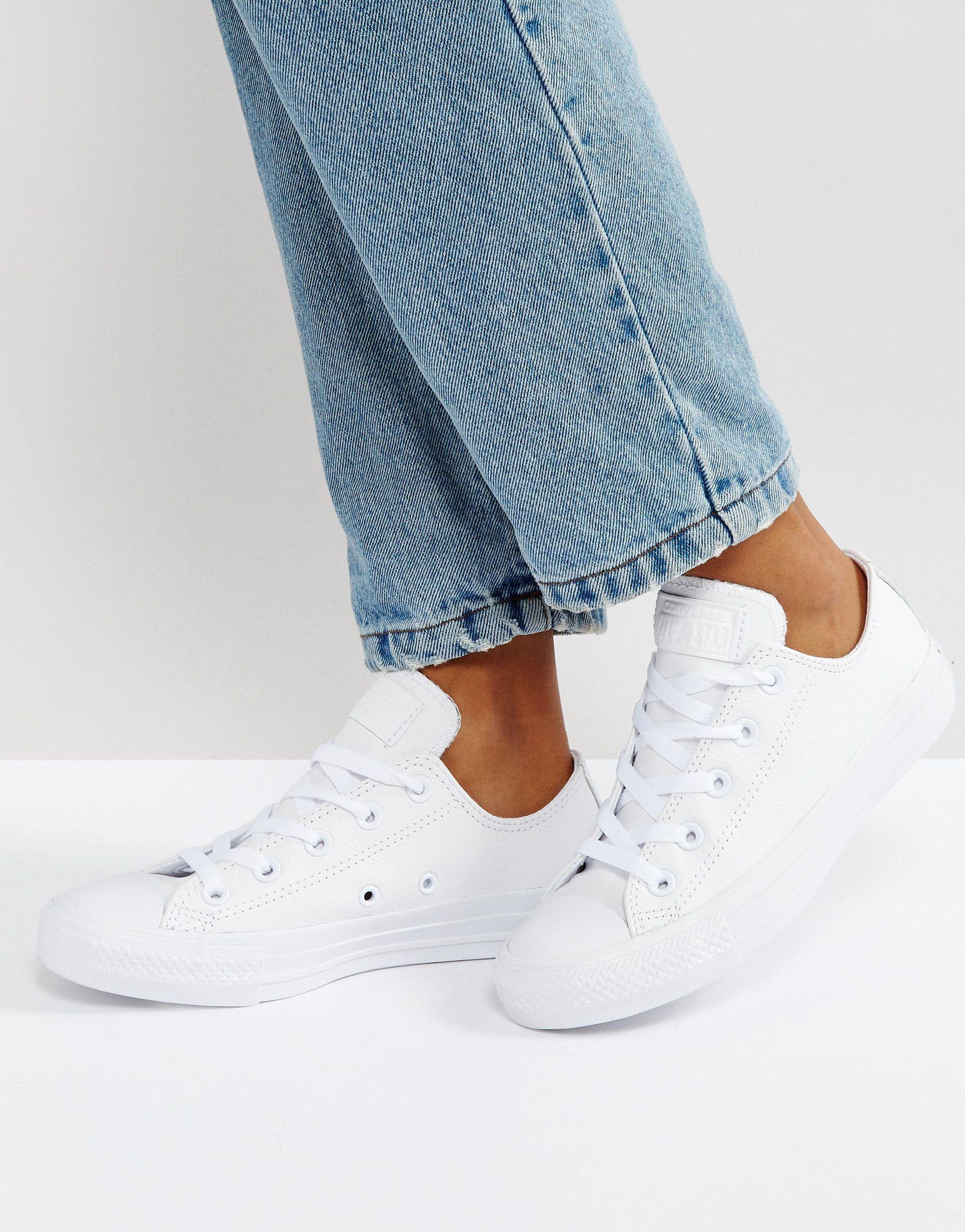 Converse Chuck Taylor Ox Leather White Monochrome Sneakers - Lyst