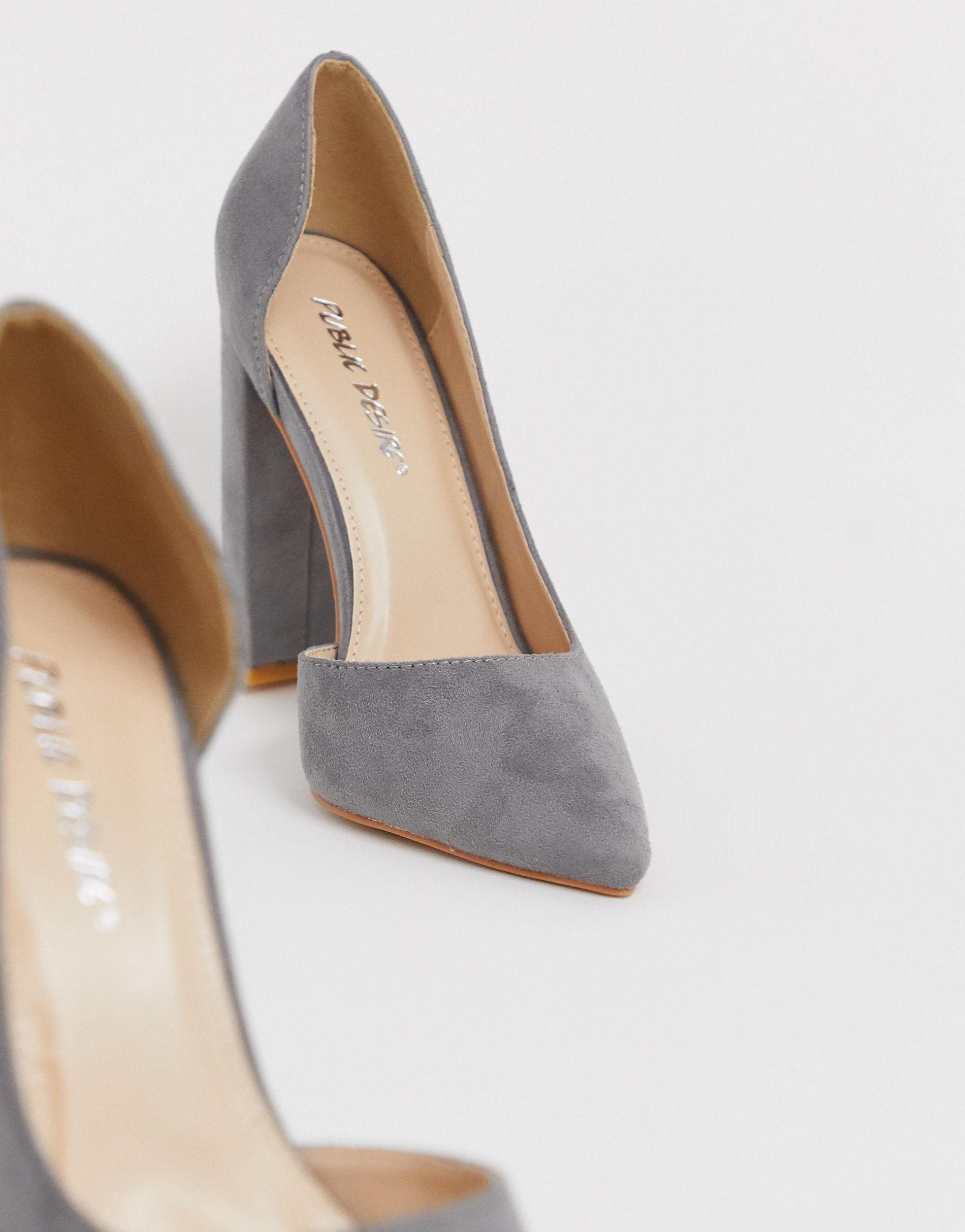 grey suede block heel shoes