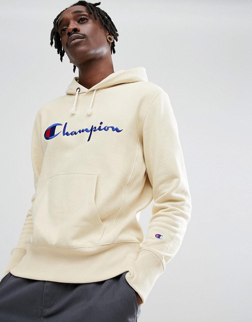 Champion Cotton Hoodie With Script Logo In Stone in Natural for Men - Lyst