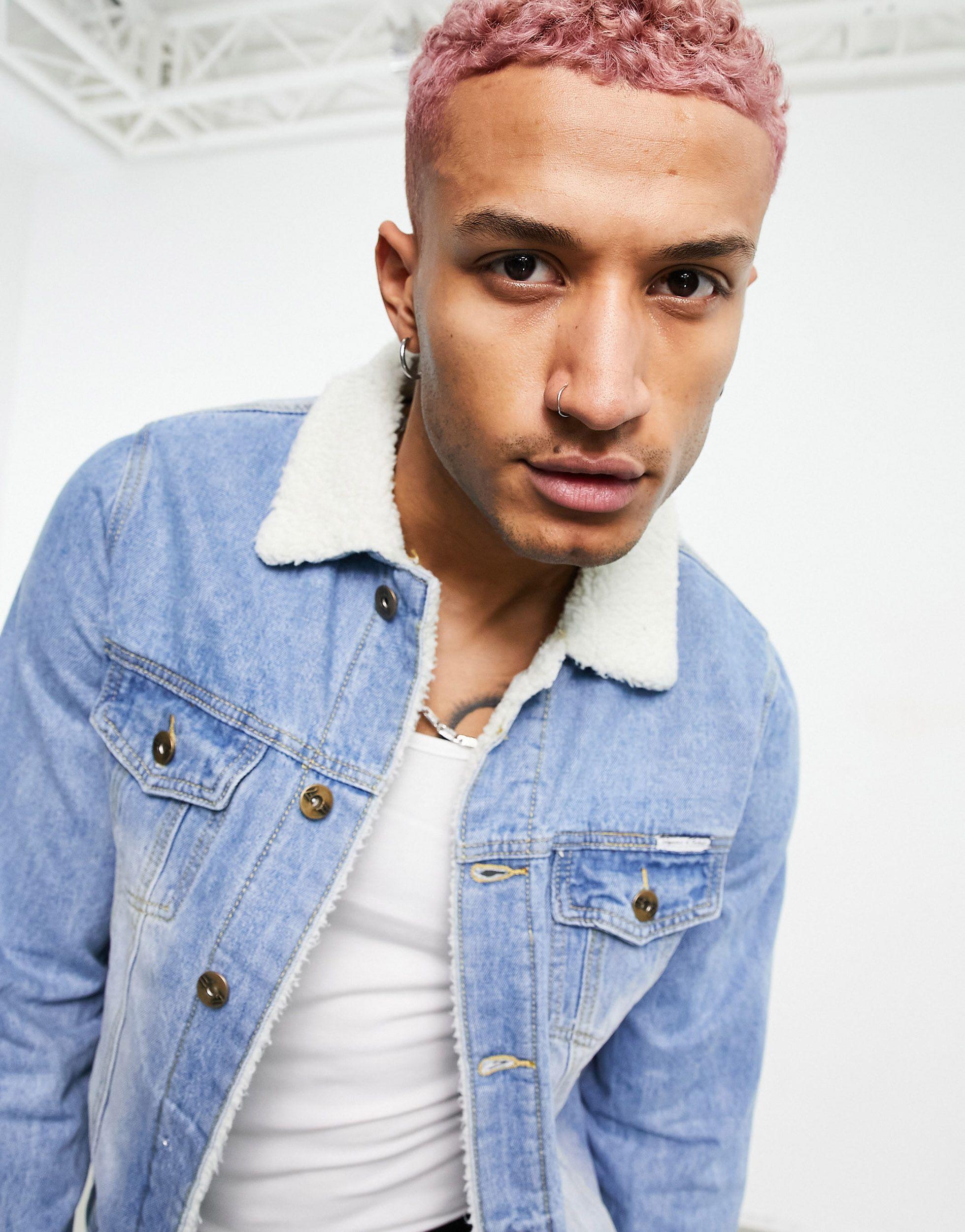 Poker Borg Lined Collar Denim Jacket 