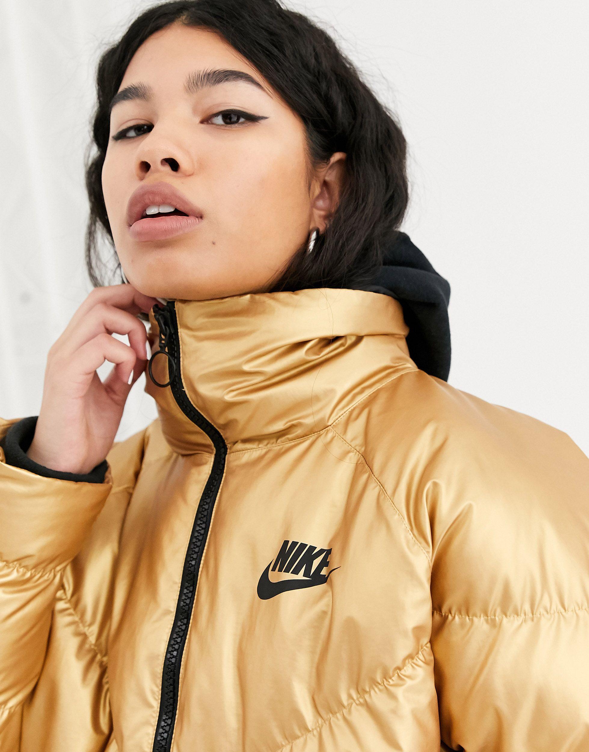 Nike Synthetic Gold High Neck Padded Jacket in Metallic - Lyst