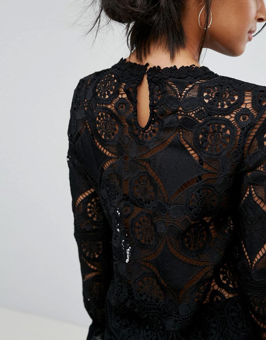 Vila Lace Blouse With Flared Cuff in Black - Lyst