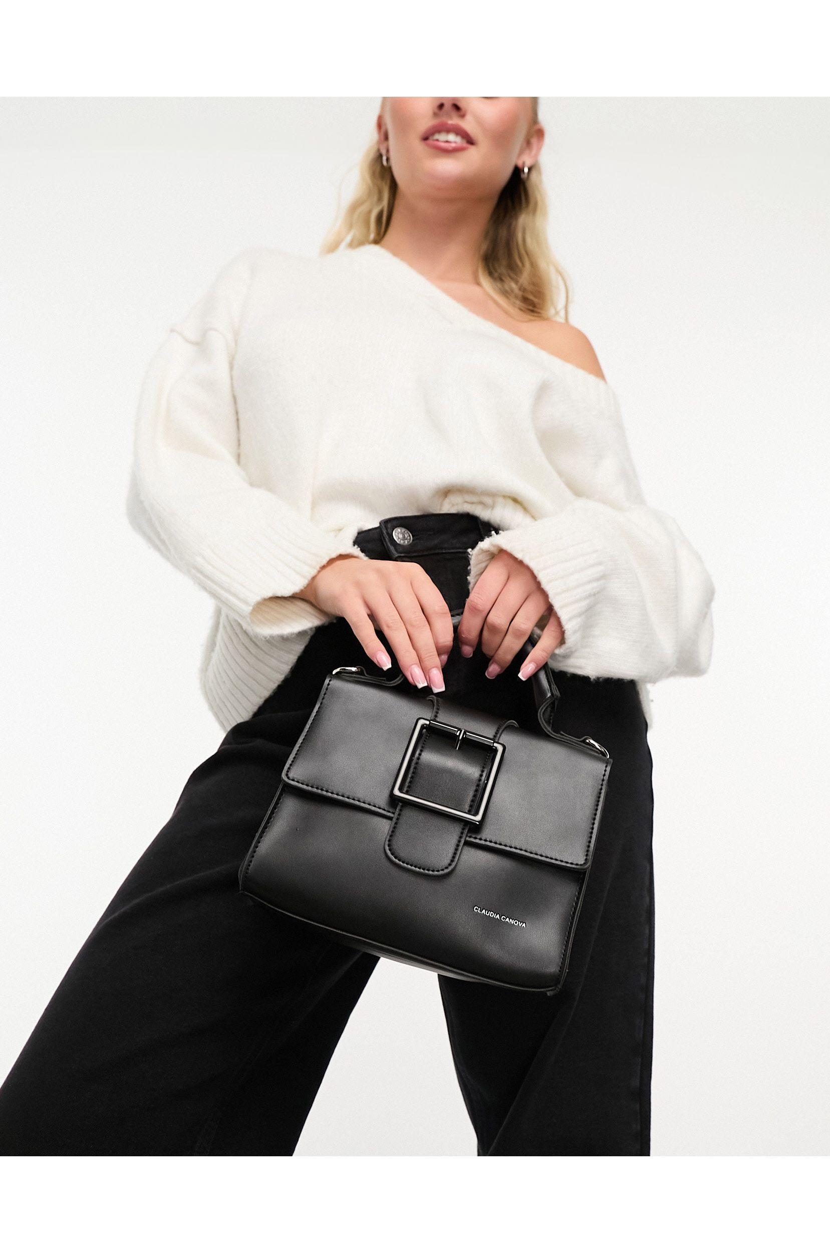 Claudia Canova Structured Mini Bag With Oversized Buckle in Black | Lyst