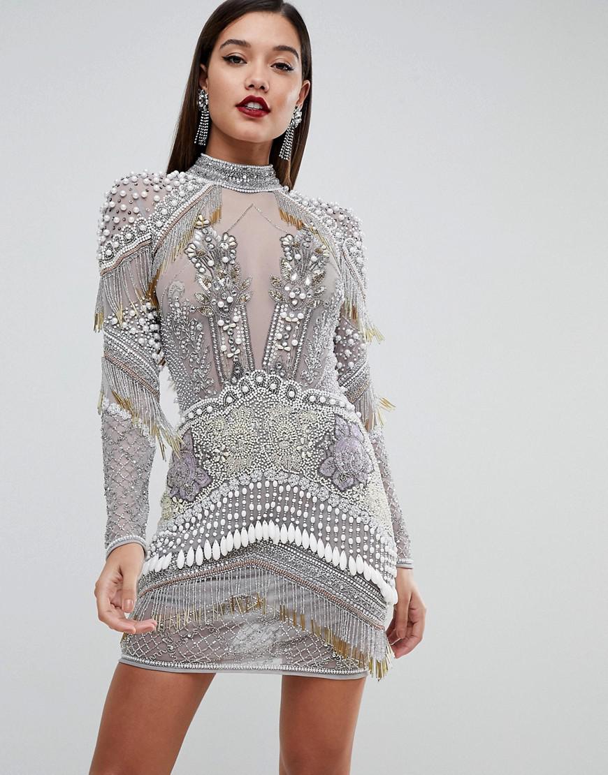 ASOS Denim Red Carpet All Over Silver And Pearl Embellished Mini Dress in  Metallic | Lyst Canada