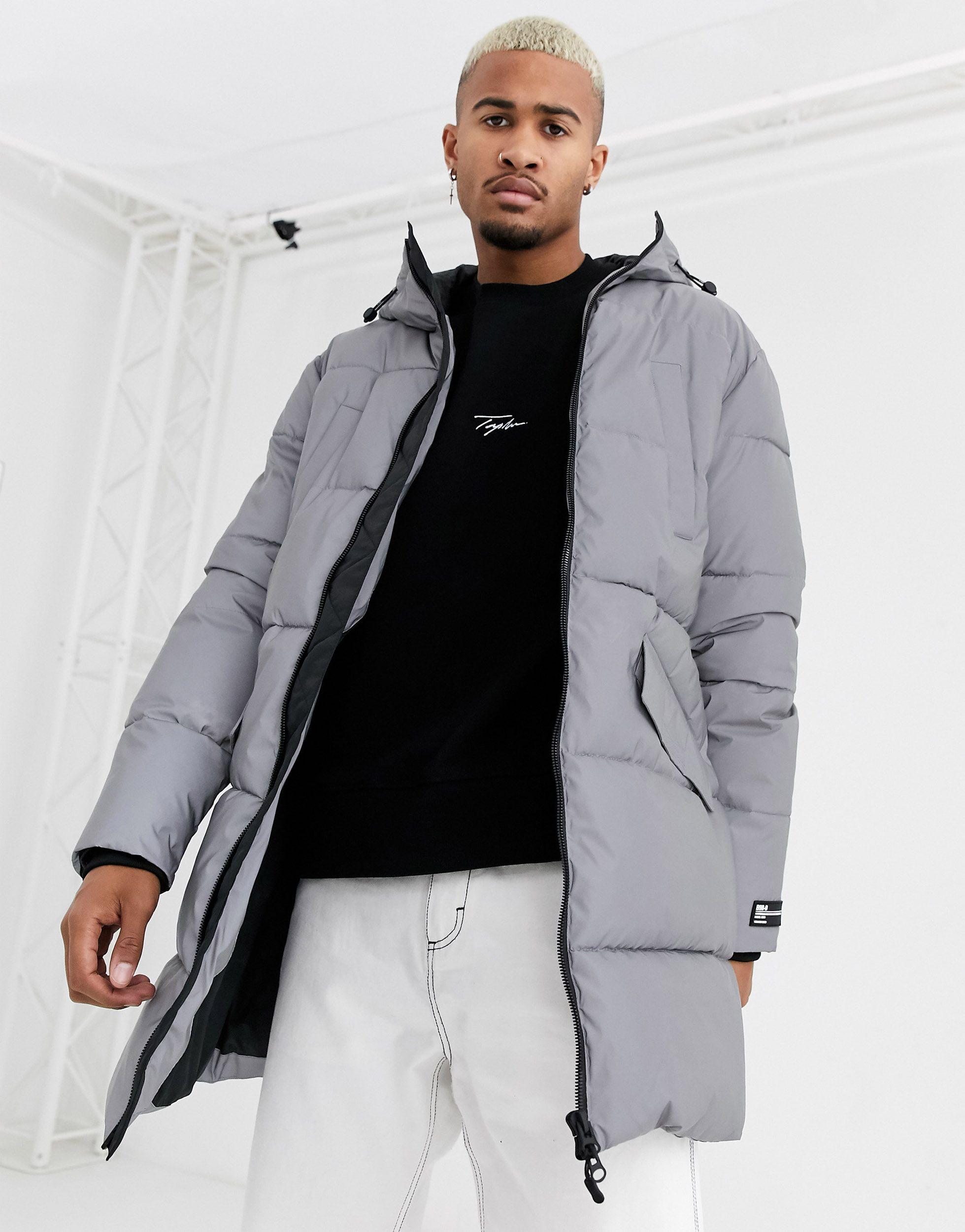 Bershka Fleece – Reflektierende Puffer-Jacke in Grau für Herren | Lyst AT