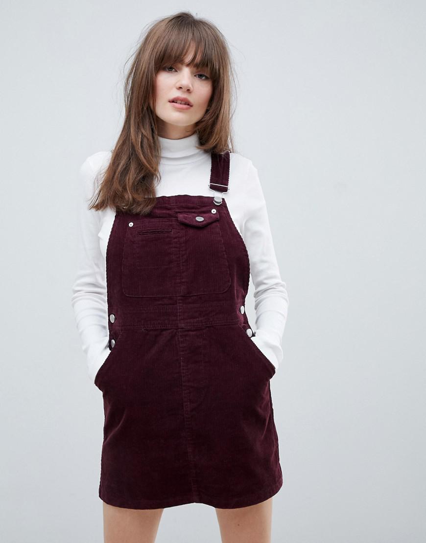 ASOS Denim Cord Dungaree Dress In Oxblood in Red - Lyst