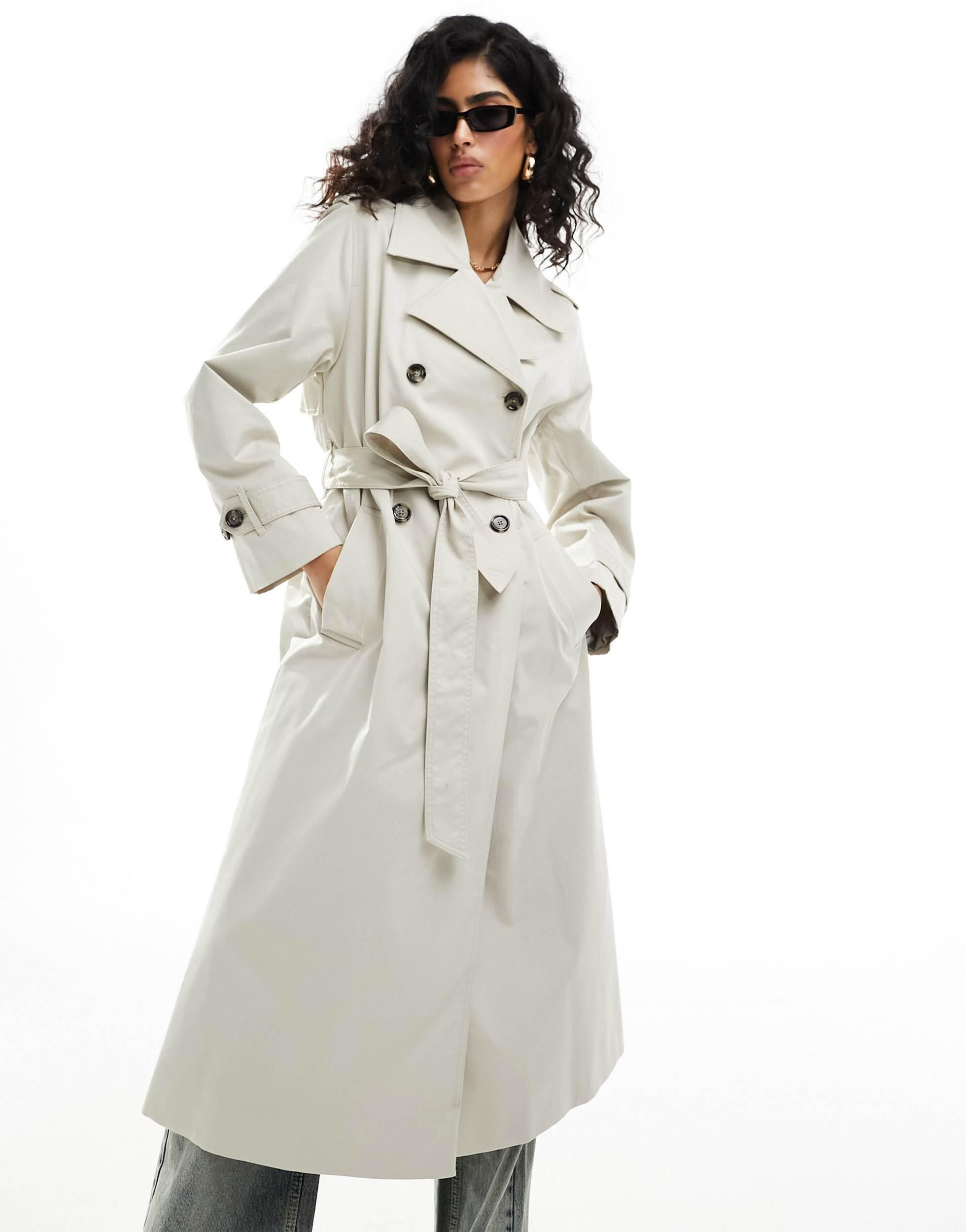 Trench coat oversize beige clair Mango en coloris Blanc Lyst