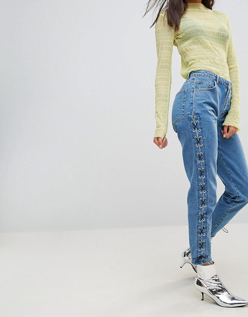 jeans with lace up sides