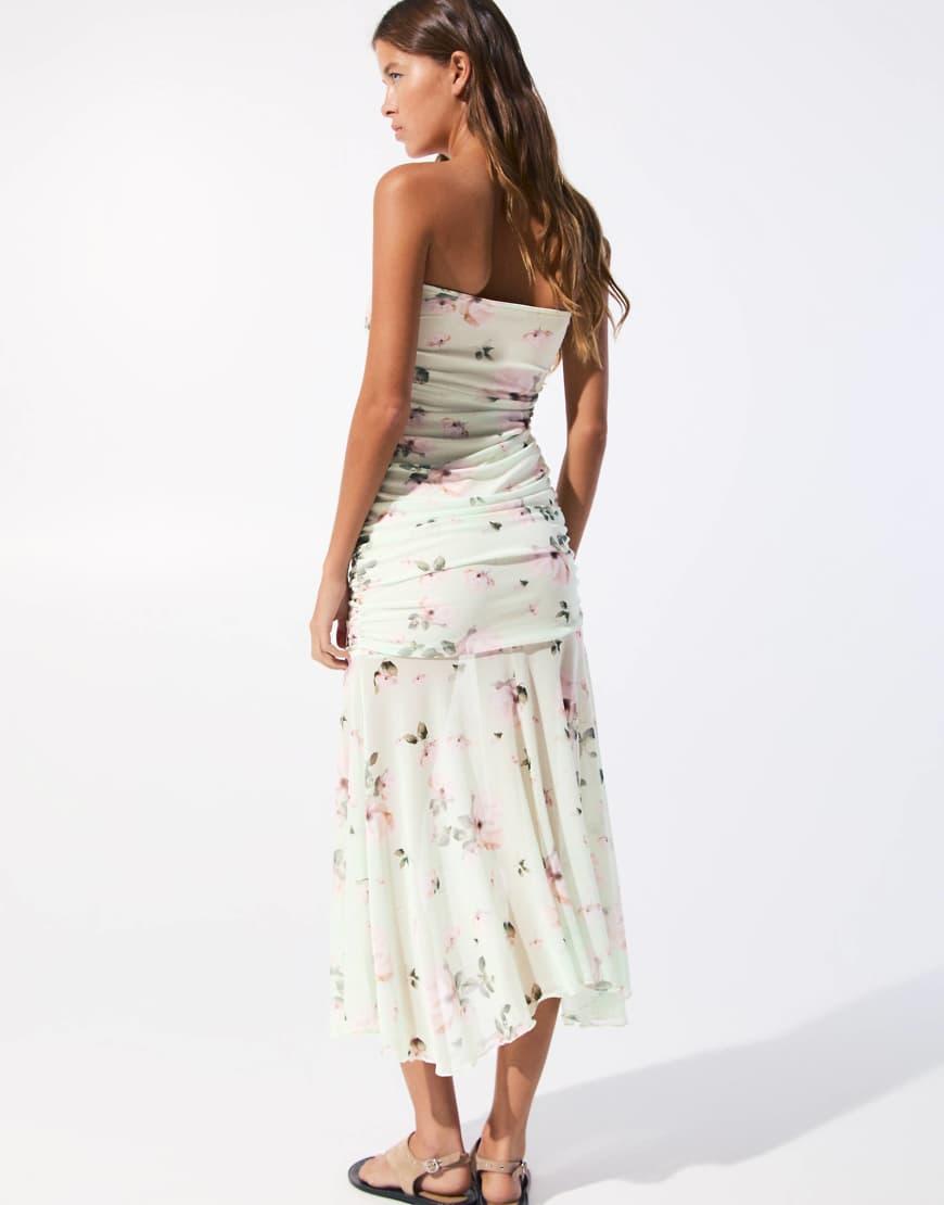 Pull&Bear Floral Mesh Bandeau Dress in White | Lyst UK