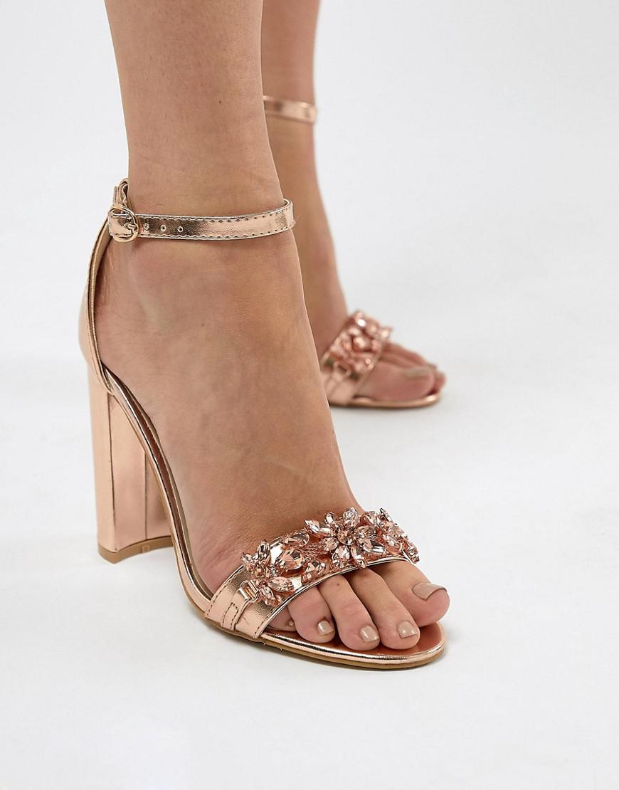 True Decadence Rose Gold Embellished Block Heeled Sandals in Metallic | Lyst