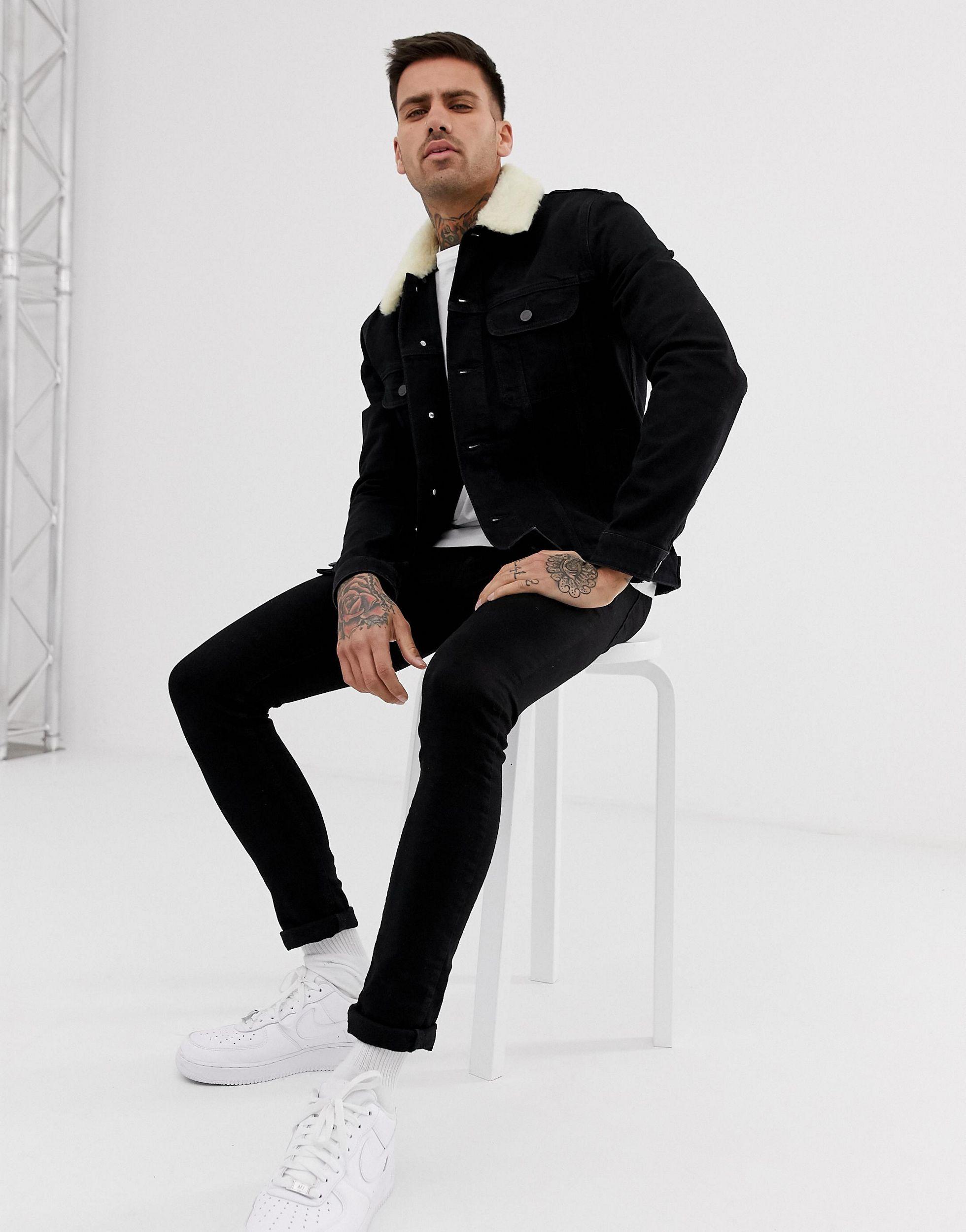 ASOS Denim Jacket With Detachable Borg 