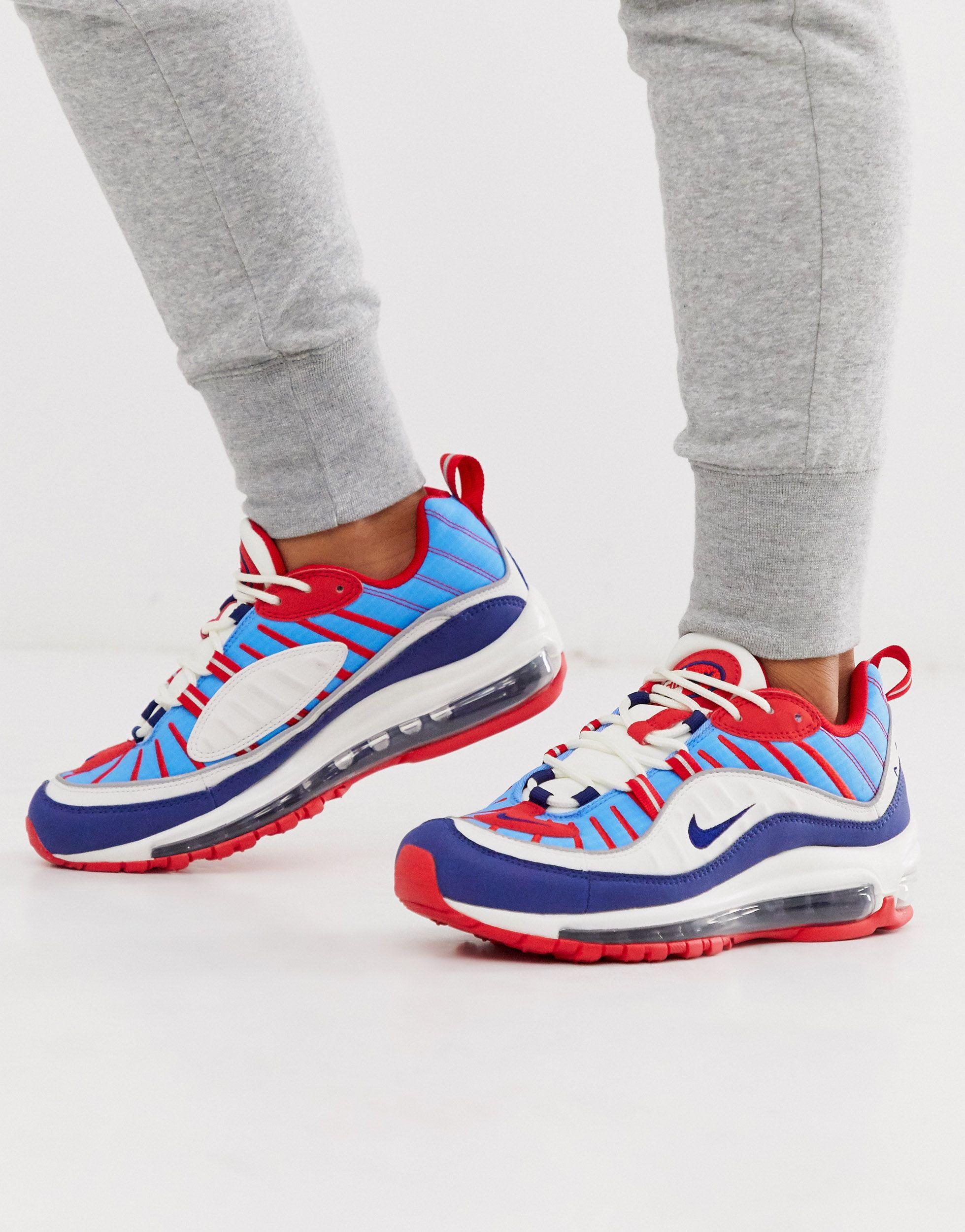 Nike Rubber Red White And Blue Air Max 98 Trainers - Lyst
