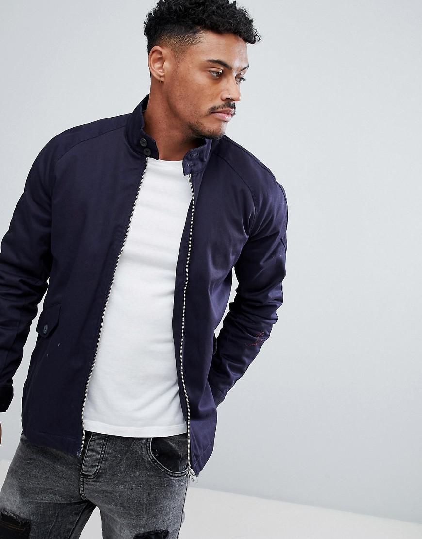 Download Lyst - Asos Harrington Jacket With Funnel Neck In Navy in ...