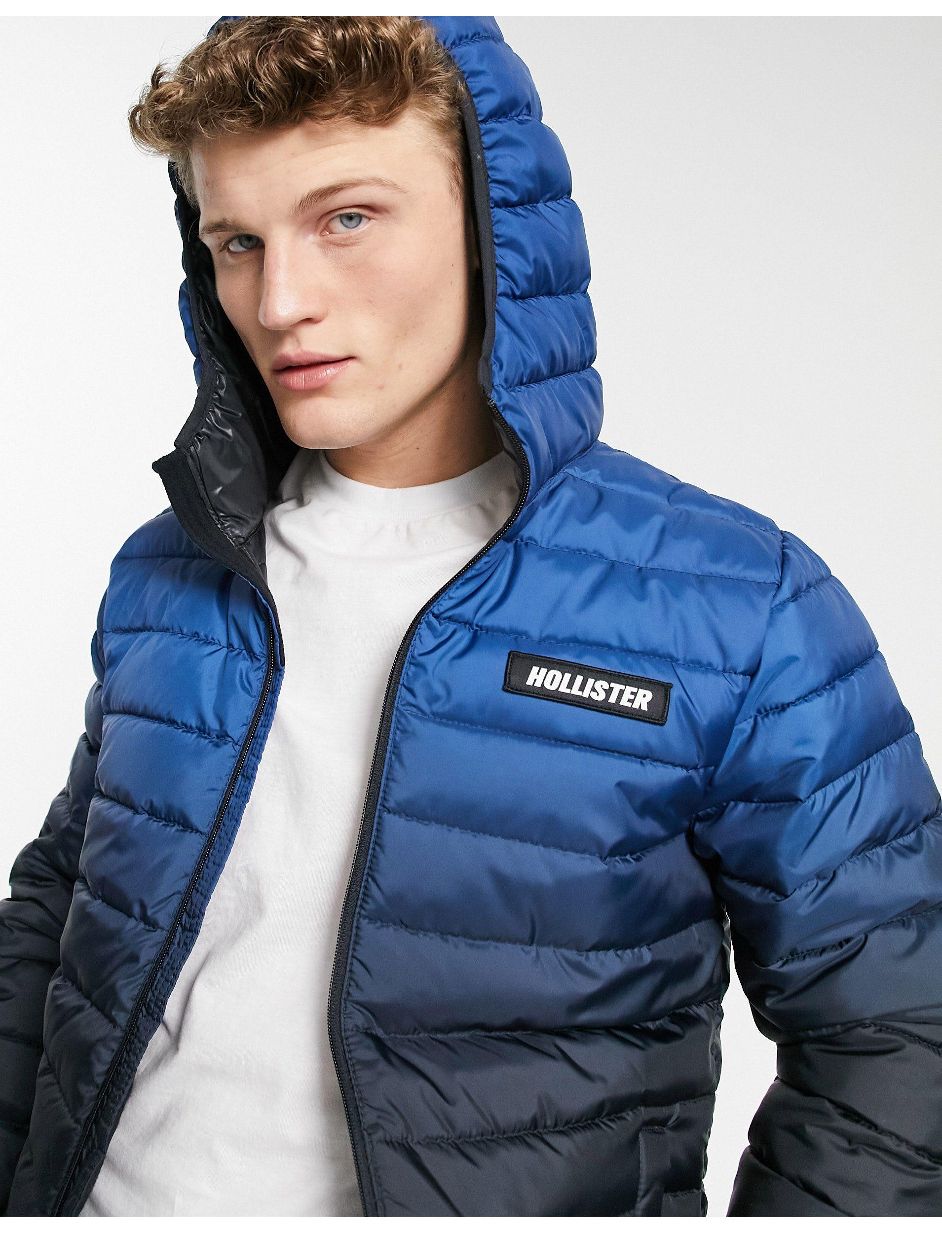 Hollister Ombre Lightweight Hooded Puffer Jacket in Blue for Men | Lyst