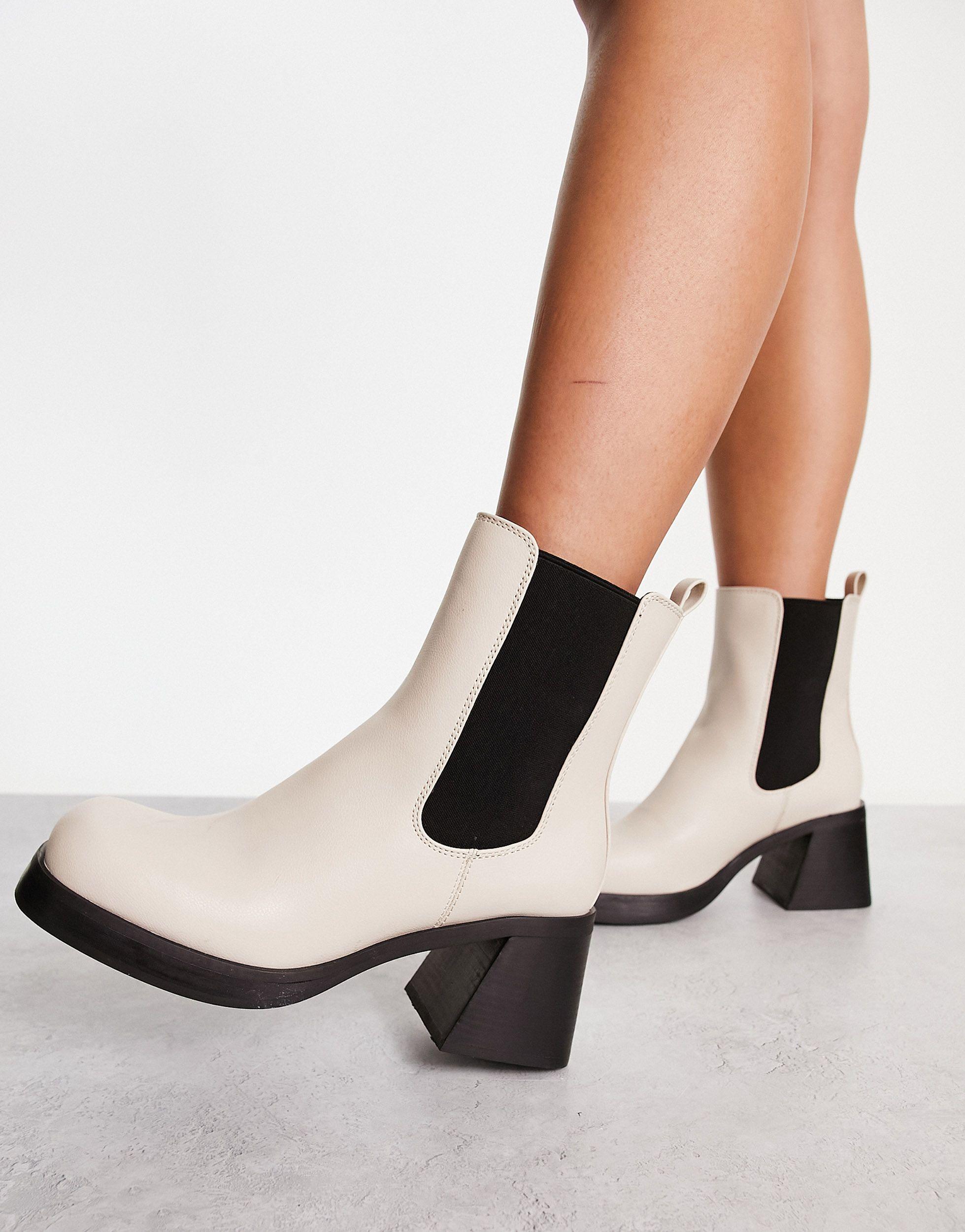 TOPSHOP Wide Fit Bay Square Toe Heeled Chelsea Boot in Natural | Lyst