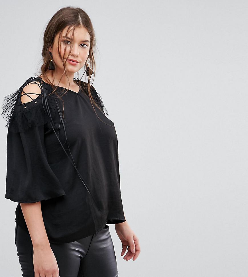 Lyst Simply Be Mesh Detail Cold Shoulder Top in Black