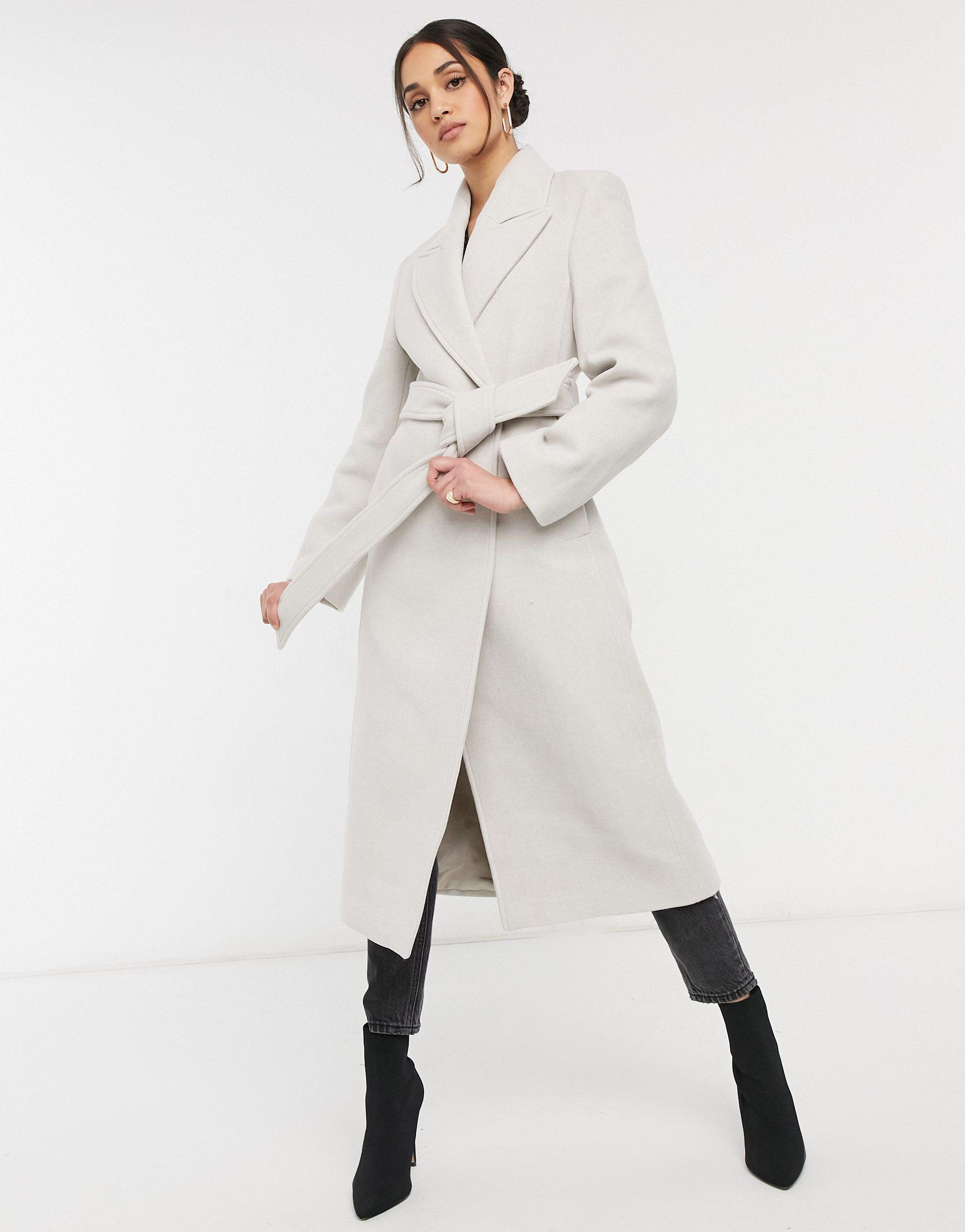 womens grey belted wool coat