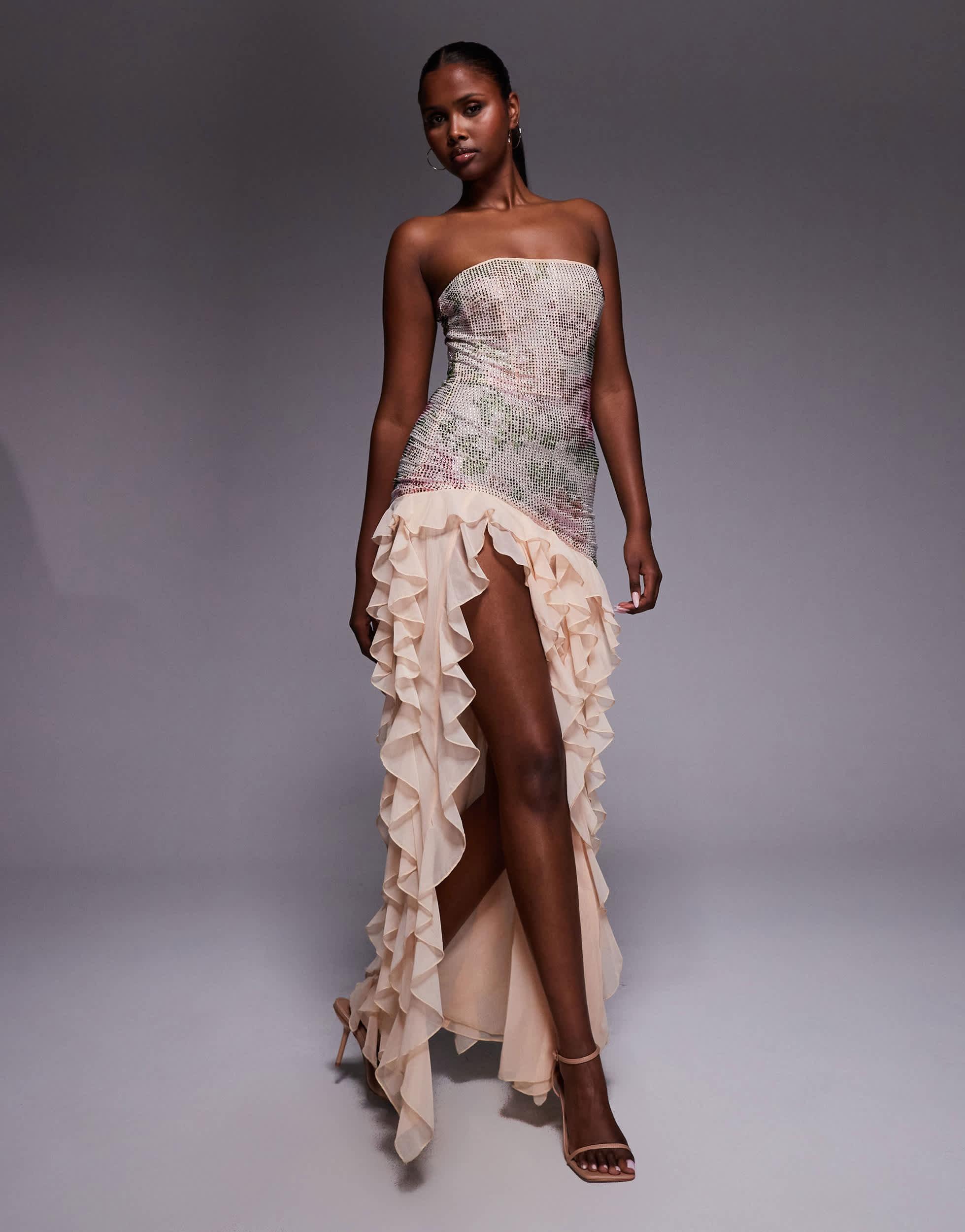 Robe longue à strass et ourlet plongeant Oh Polly en coloris