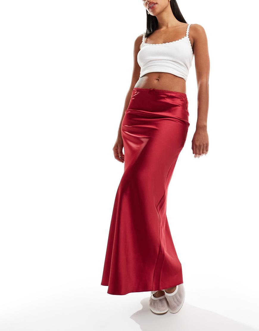 Miss Selfridge Satin Bias Maxi Skirt in Red Lyst UK