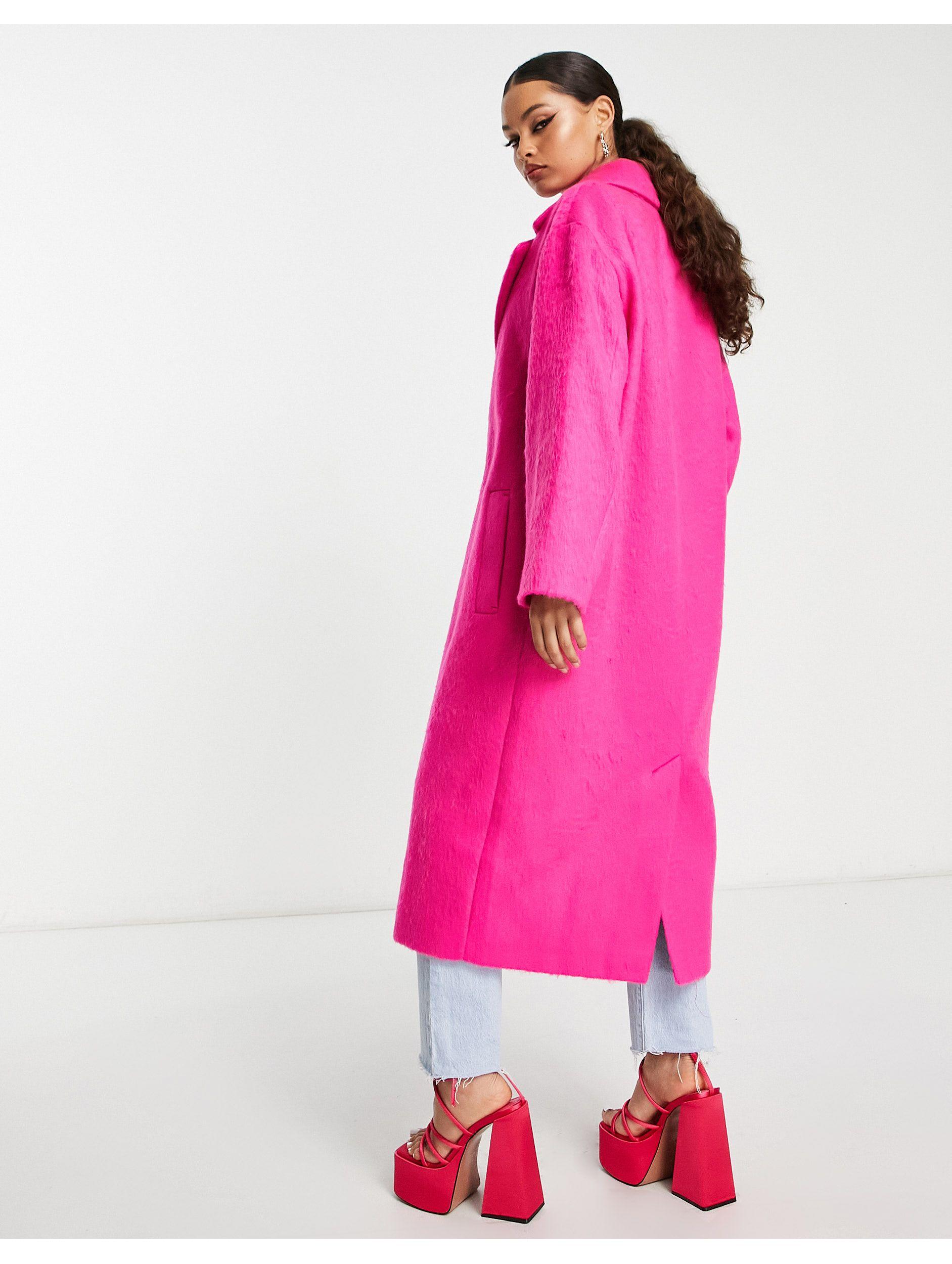 ASOS Asos Design Petite Brushed Formal Coat in Pink | Lyst