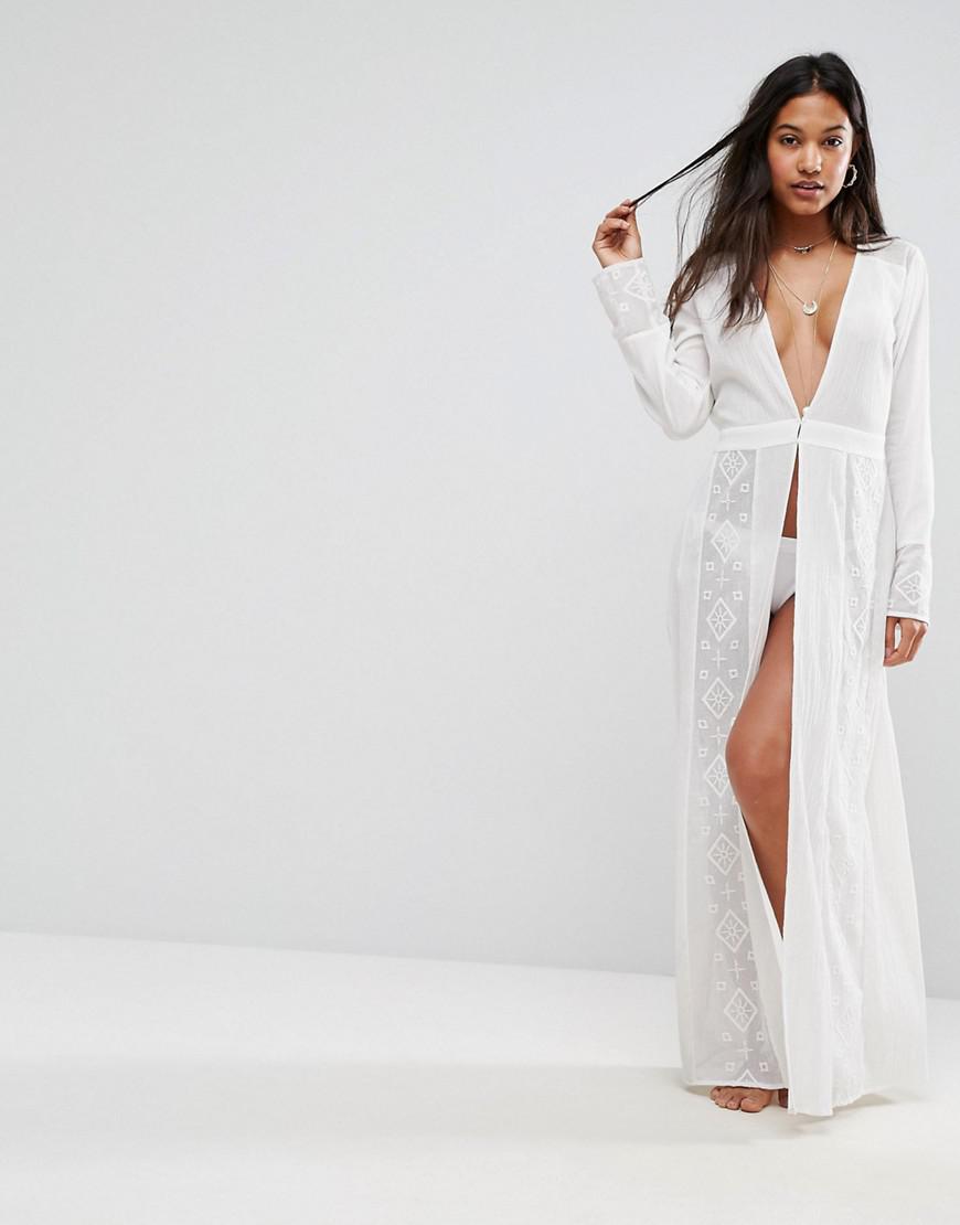 ASOS Beach Premium Embroidered Maxi Cover Up With Long Sleeves in White |  Lyst