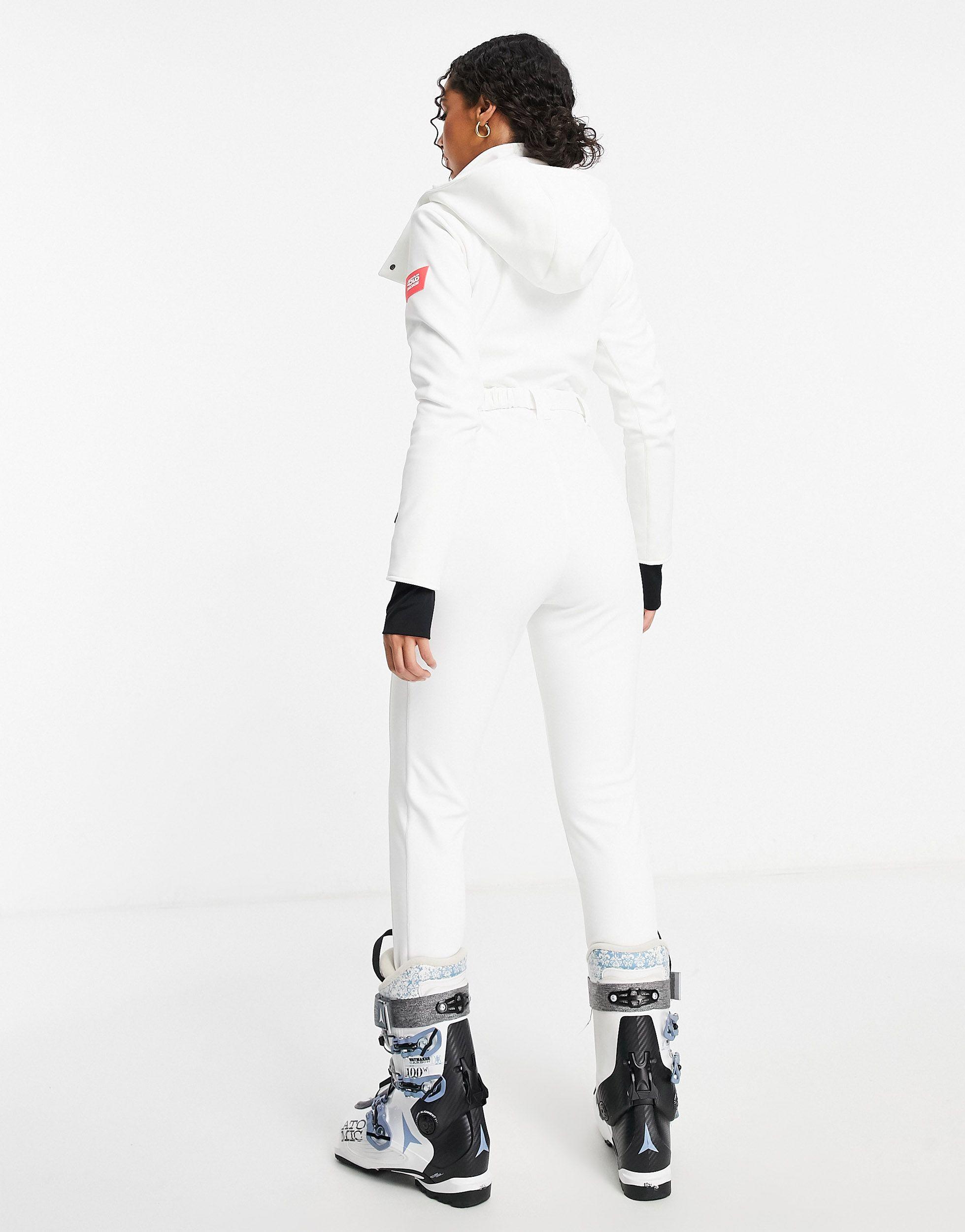 ASOS 4505 Ski Fitted Belted Ski Suit With Hood in White