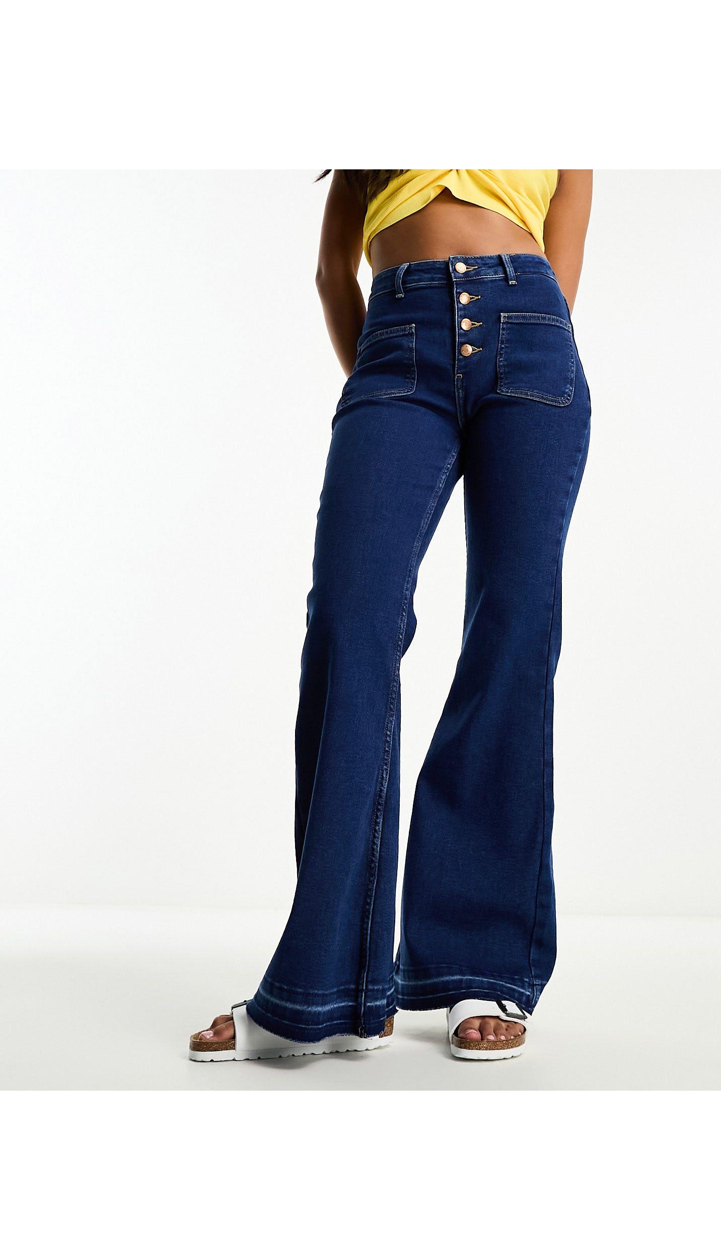 Wrangler High Waisted Button Front Flare Jeans in Blue | Lyst