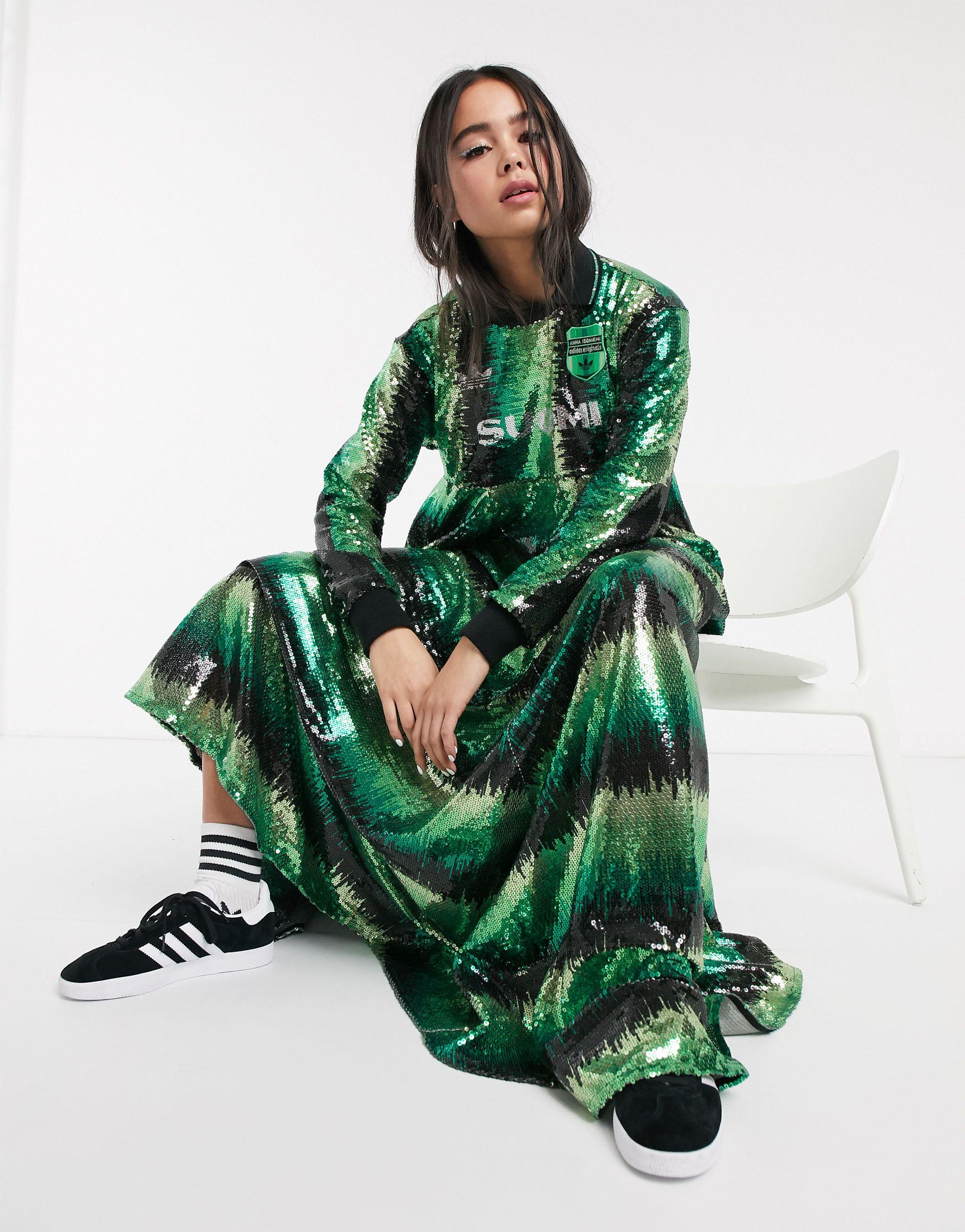 adidas Originals X Anna Isoniemi Sequin Soccer Maxi Dress in Green | Lyst