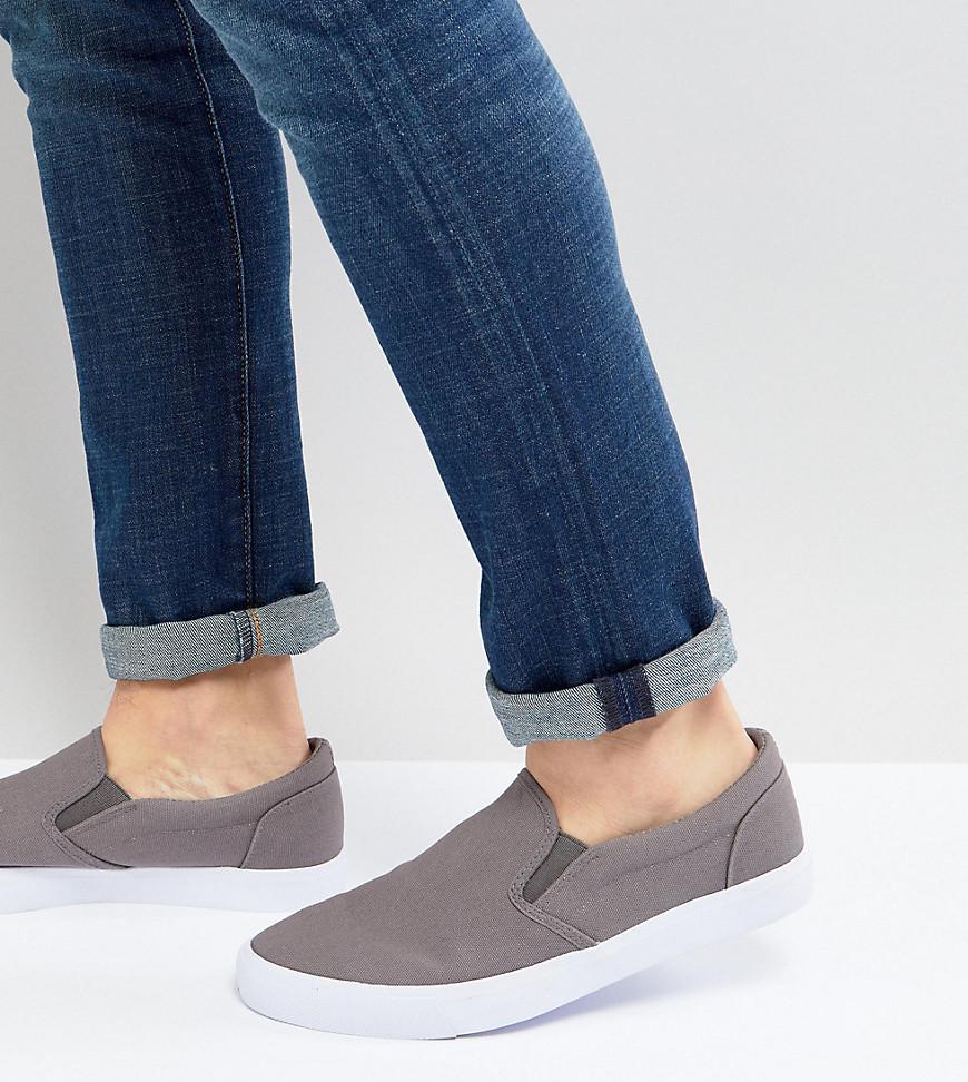 ASOS Wide Fit Slip On Trainers In Grey Canvas in Gray for Men - Lyst