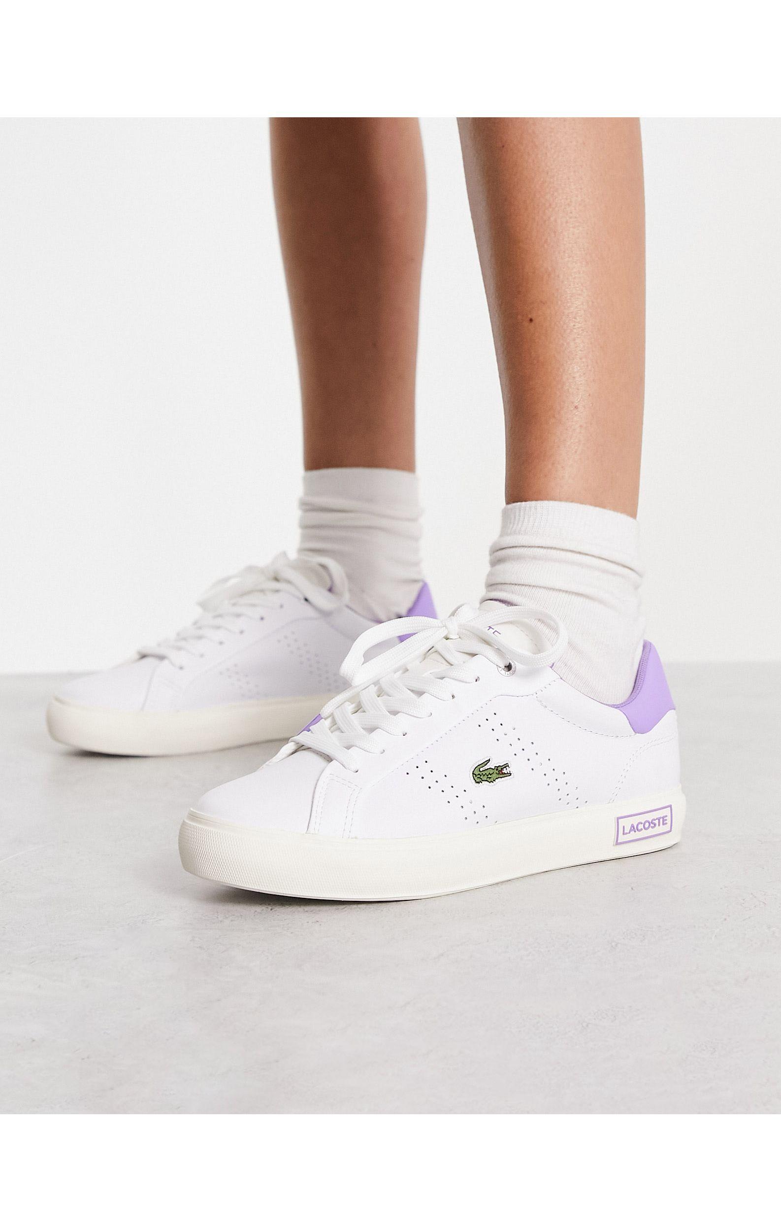 Lacoste Powercourt 2.0 Leather Trainers With Purple Back Tab in White | Lyst