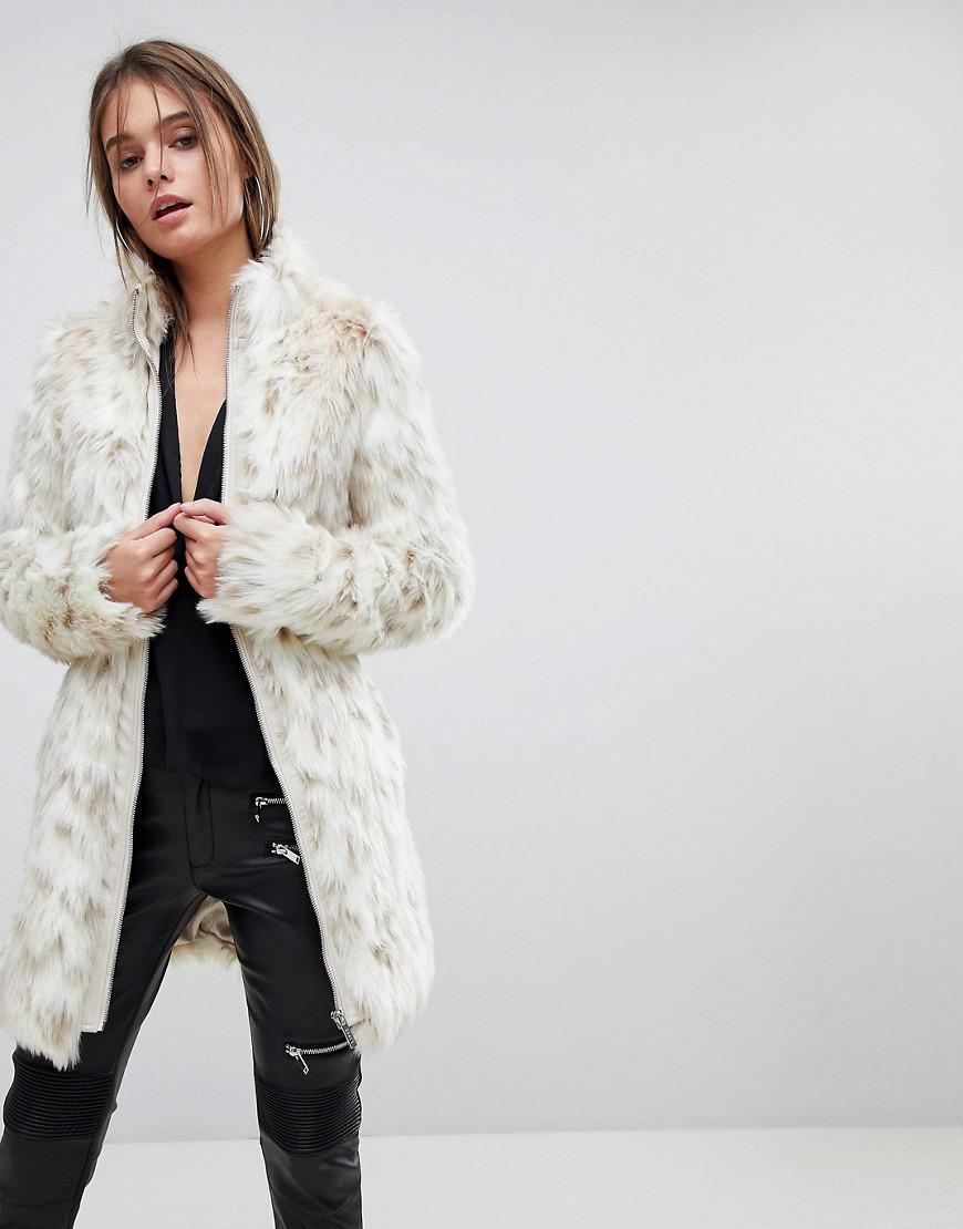 white leopard faux fur coat