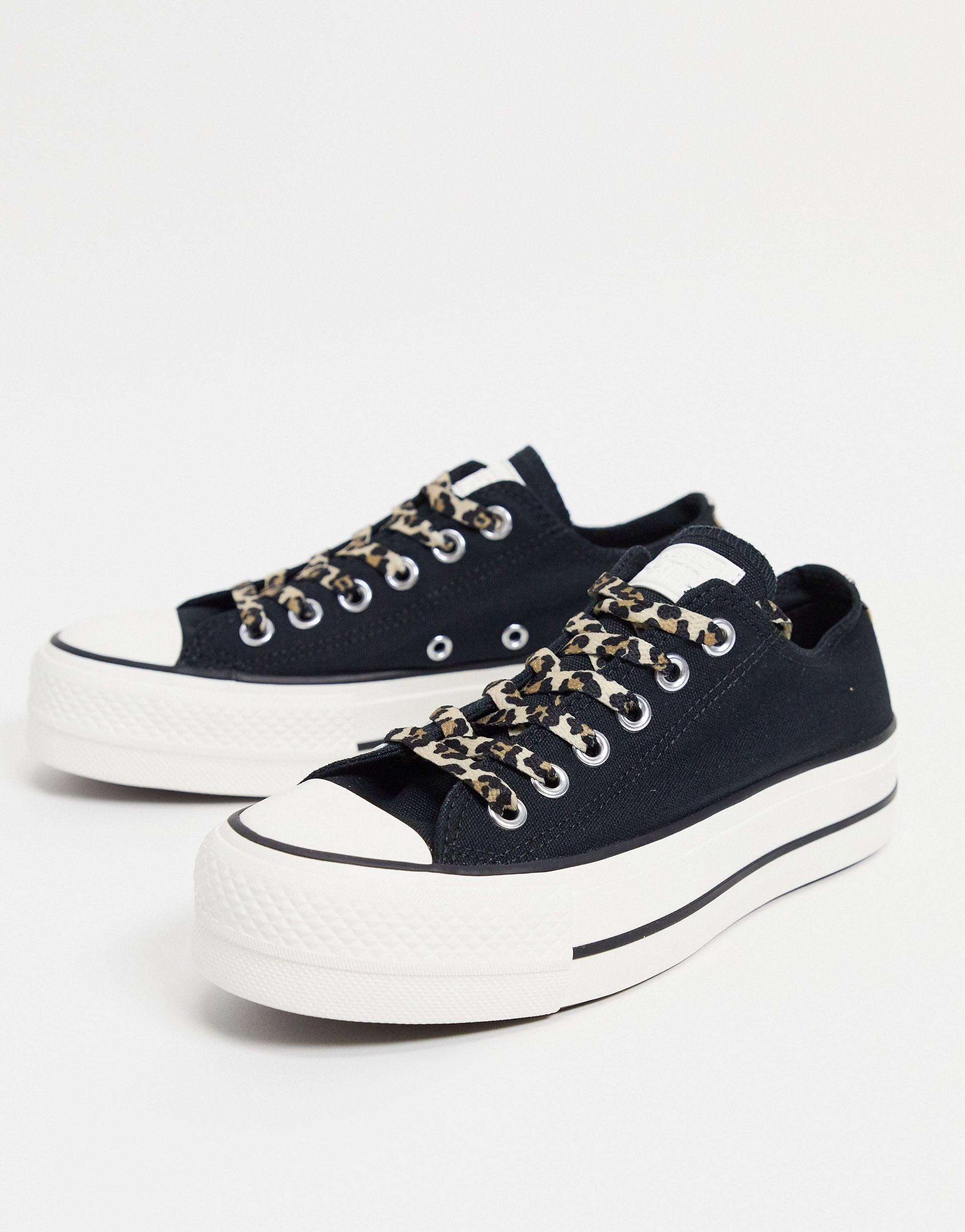 Converse Rubber Chuck Taylor Lift Ox Trainers With Leopard Laces in Black -  Lyst