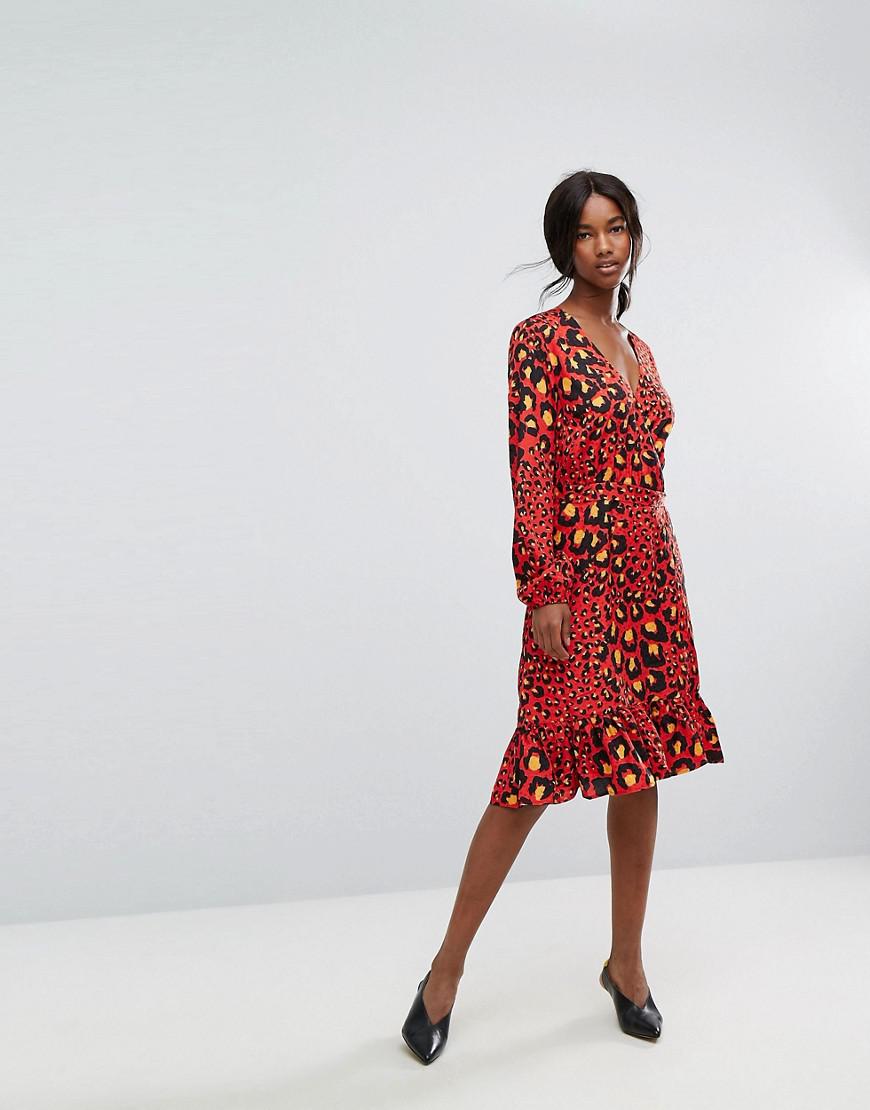 Gestuz Synthetic Gabriella Fire Leopard Wrap Dress in Red - Lyst