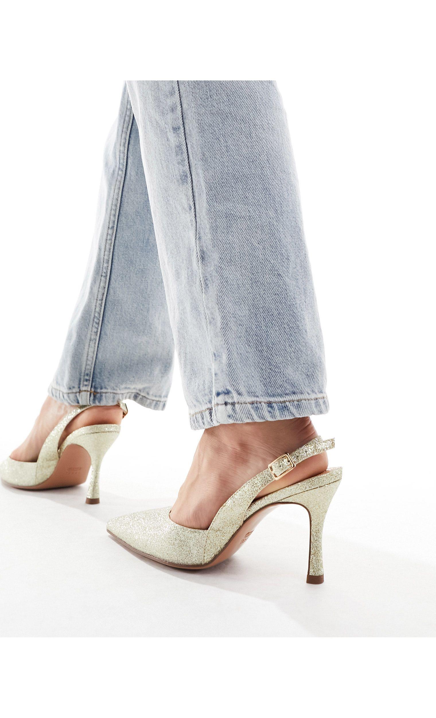 ASOS DESIGN Peri slingback high heeled shoes in gold | ASOS