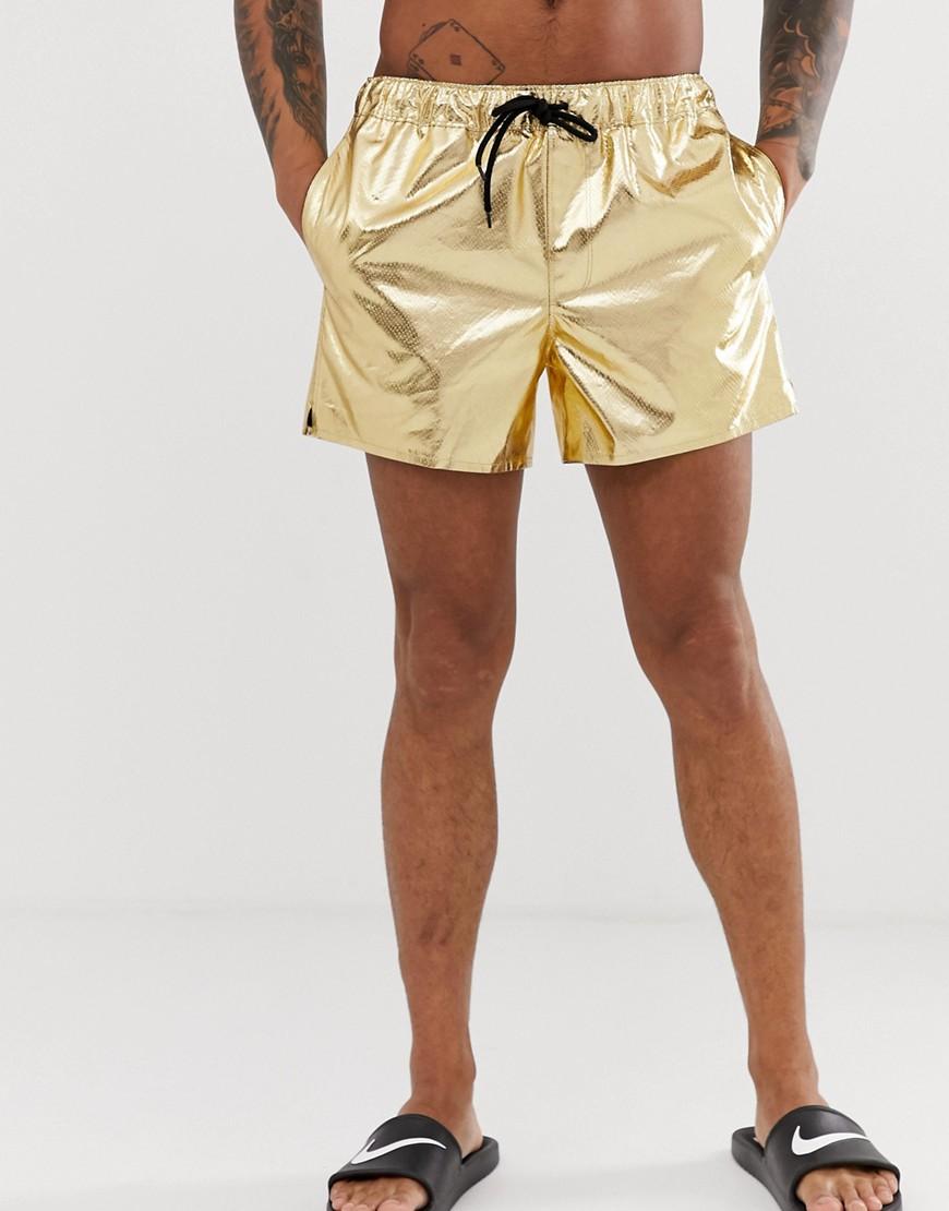 ASOS Swim Shorts In Gold Snakeskin In Super Short Length in Metallic for Men  | Lyst