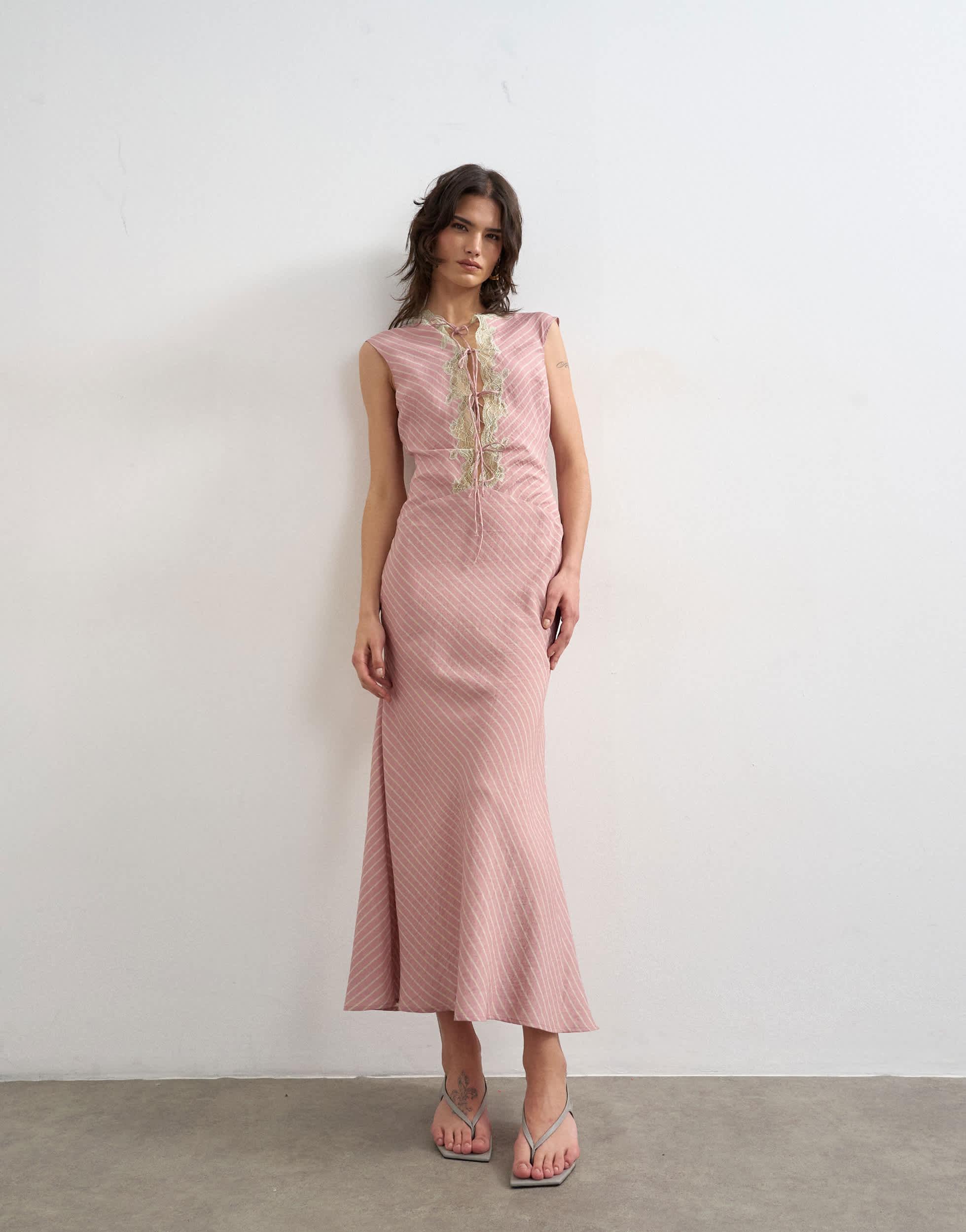 topshop pink embroidered dress Topshop satin embroidered maxi slip dress in pink