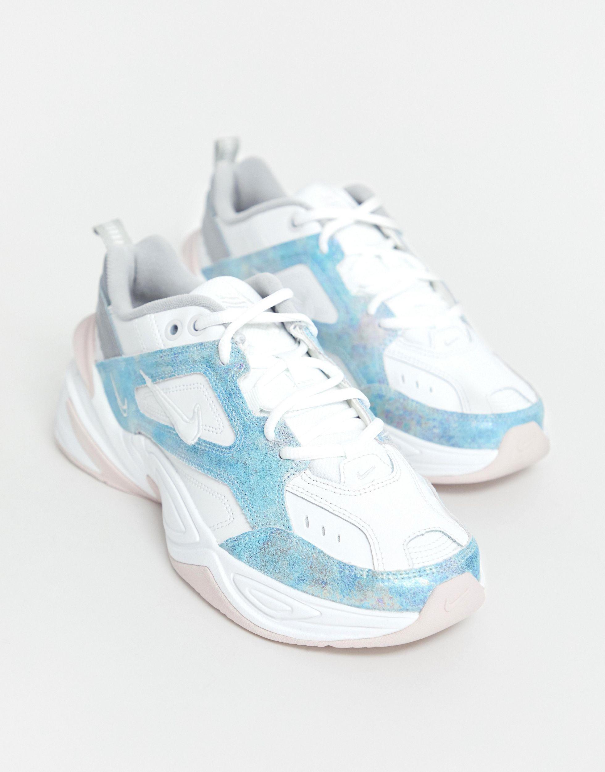 nike m2k tekno sneakers in iridescent pink and blue