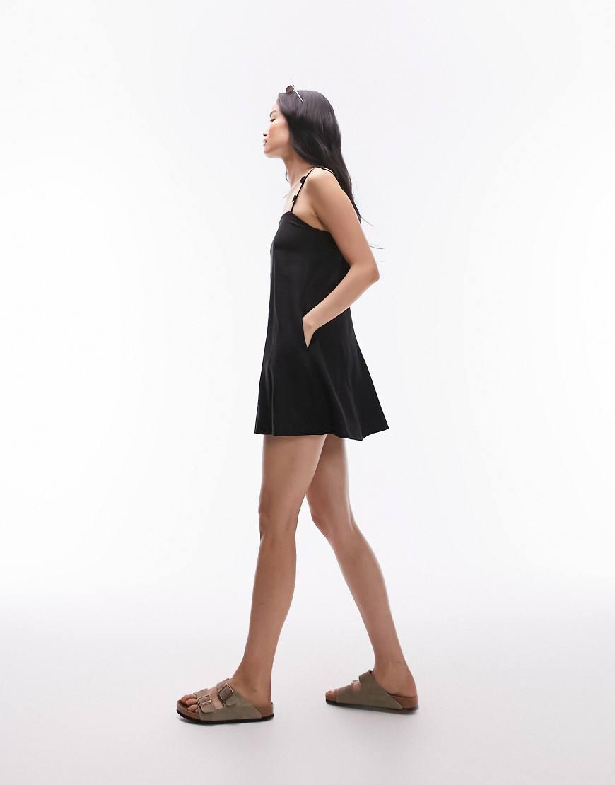 topshop black linen dress Topshop Elegant Linen Black Dress sz 4