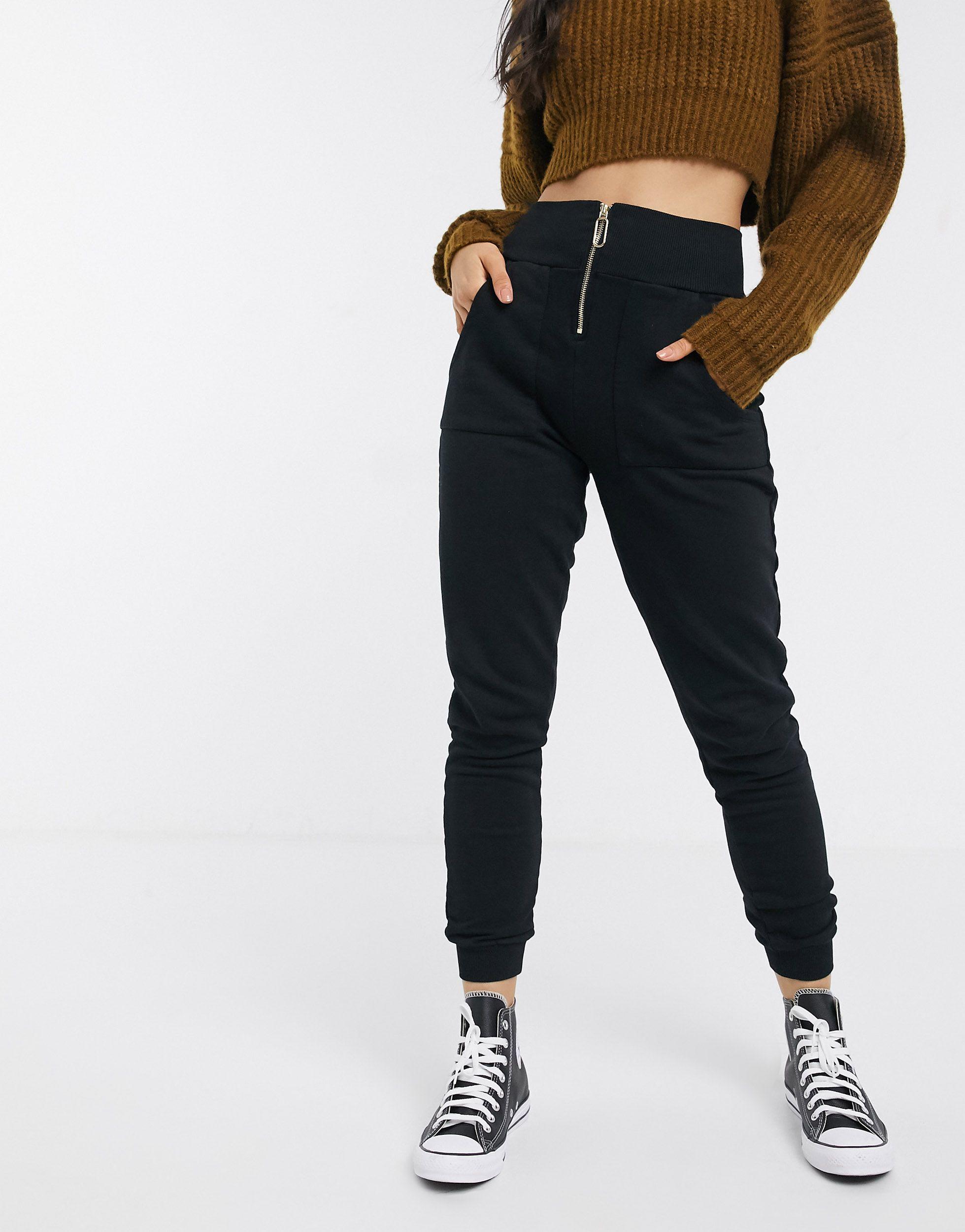 River Island Denim High Waist Zip Front 