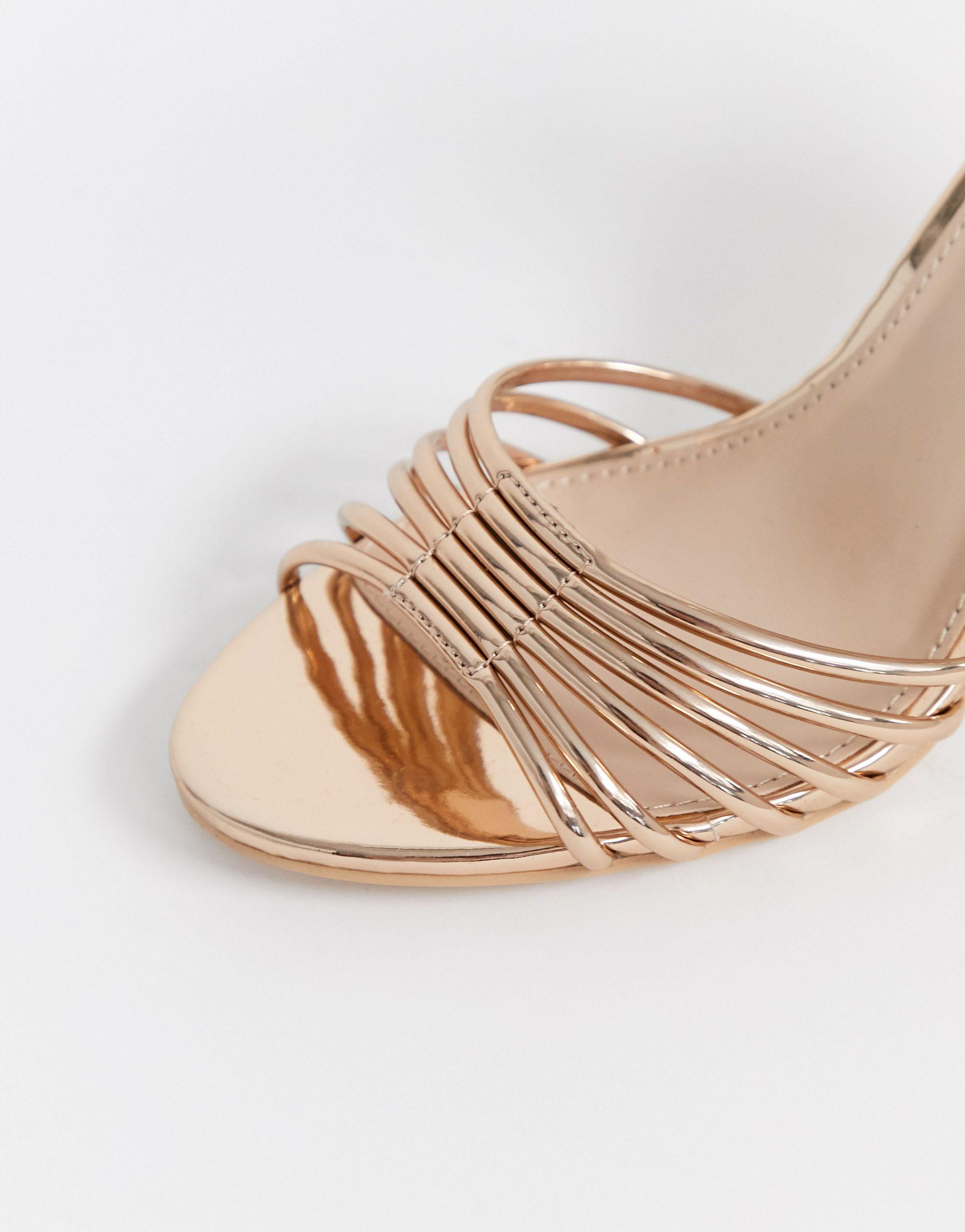Glamorous Rose Gold Mirror Strappy Heeled Sandals in Metallic | Lyst