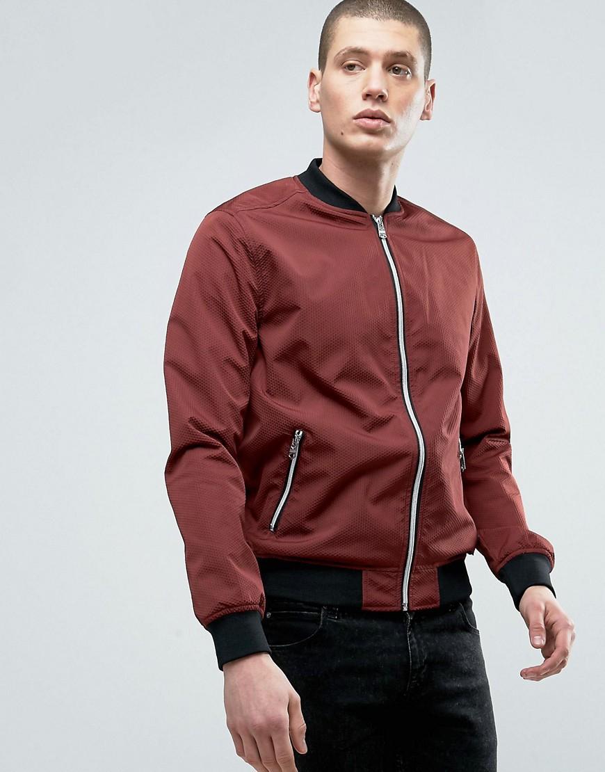 Threadbare Textured Ribbed Bomber Jacket in Red for Men | Lyst