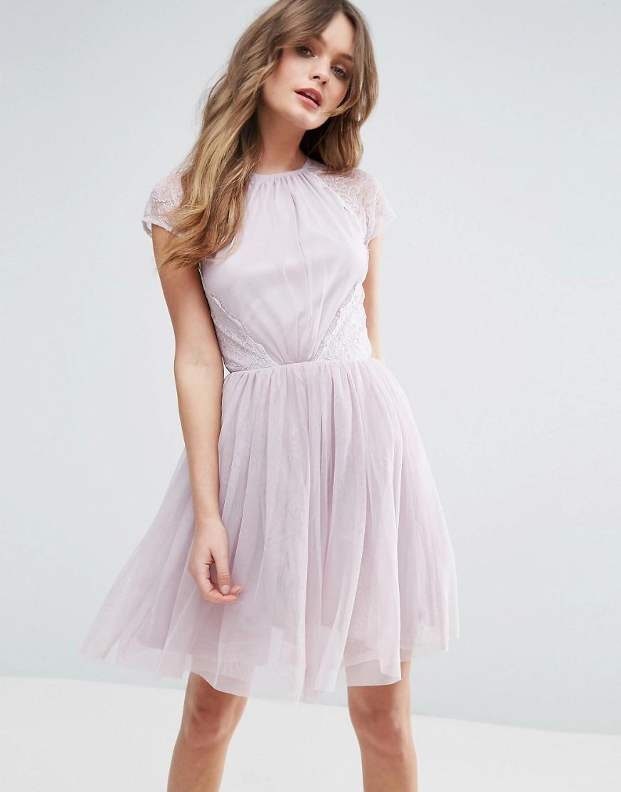 asos premium lace tulle mini prom dress in purple lyst asos premium lace tulle mini prom dress in purple lyst